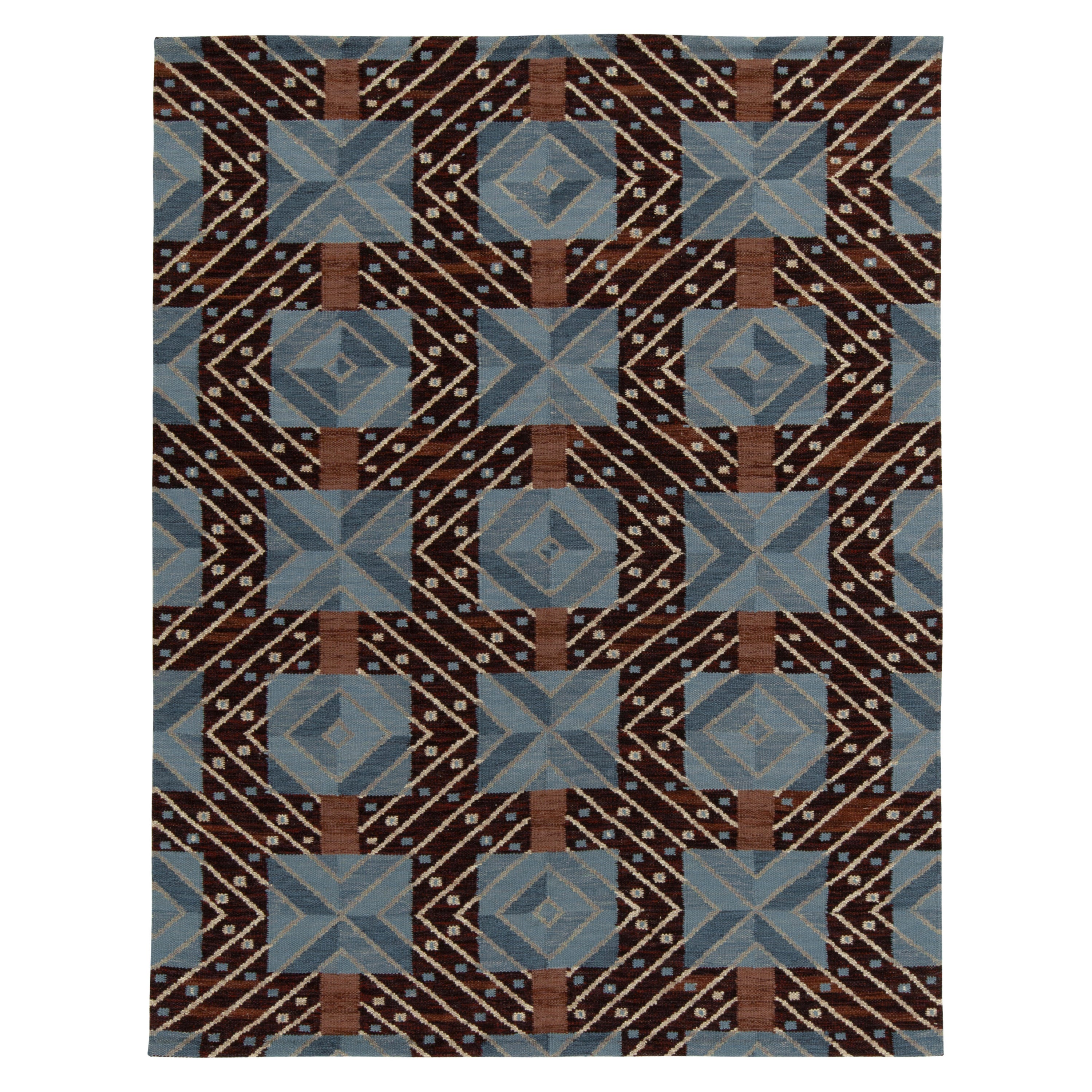 Rug
Kilim: Kilim in stile scandinavo con motivo geometrico blu e marrone