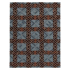 Rug & Kilim’s Scandinavian Style Kilim in Blue & Brown Geometric Pattern