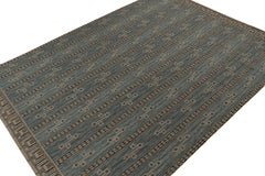 Rug & Kilim’s Scandinavian Style Kilim in Blue, Gray & Black Geometric Patterns