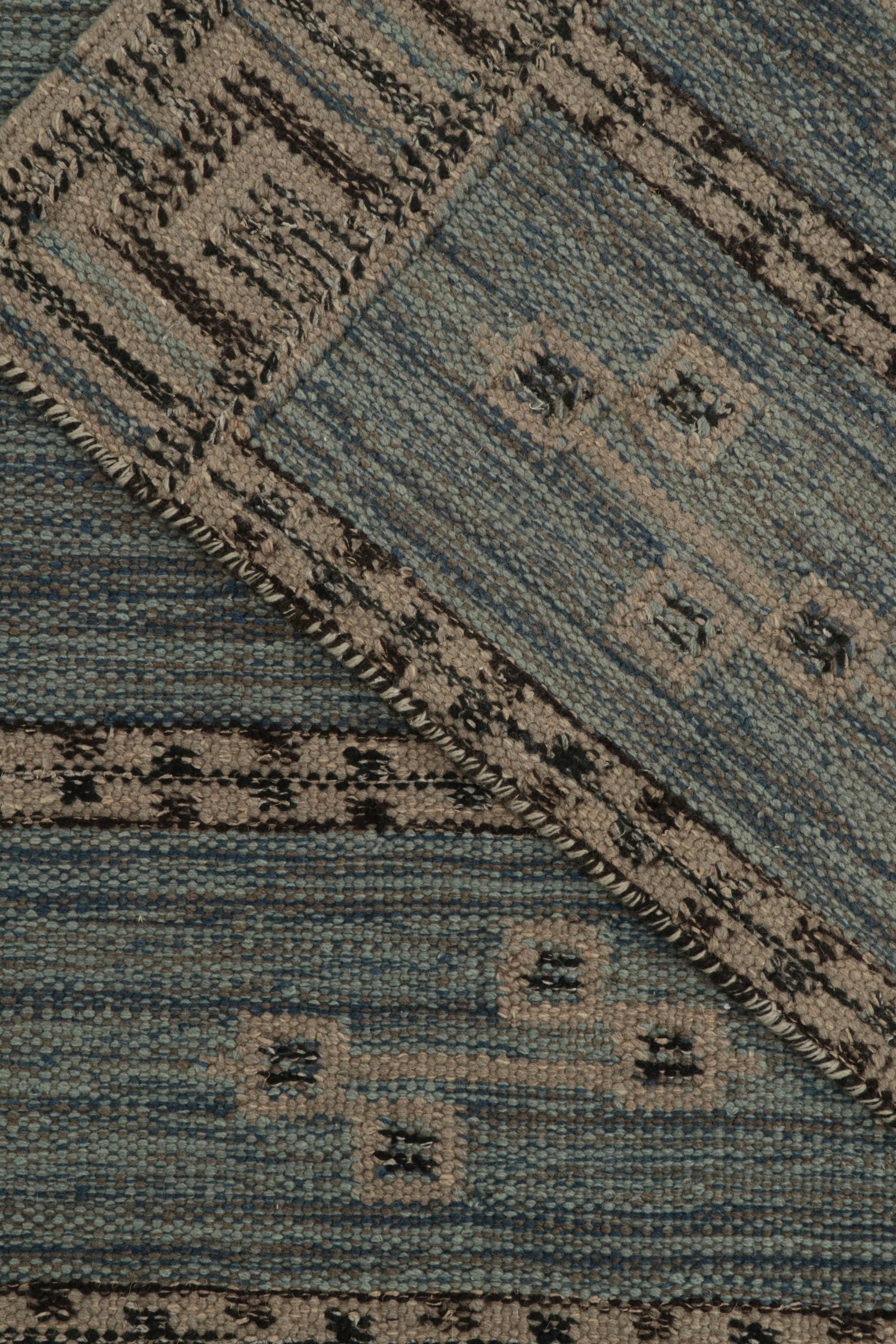 Contemporary Rug & Kilim’s Scandinavian Style Kilim in Blue, Gray & Black Geometric Patterns For Sale