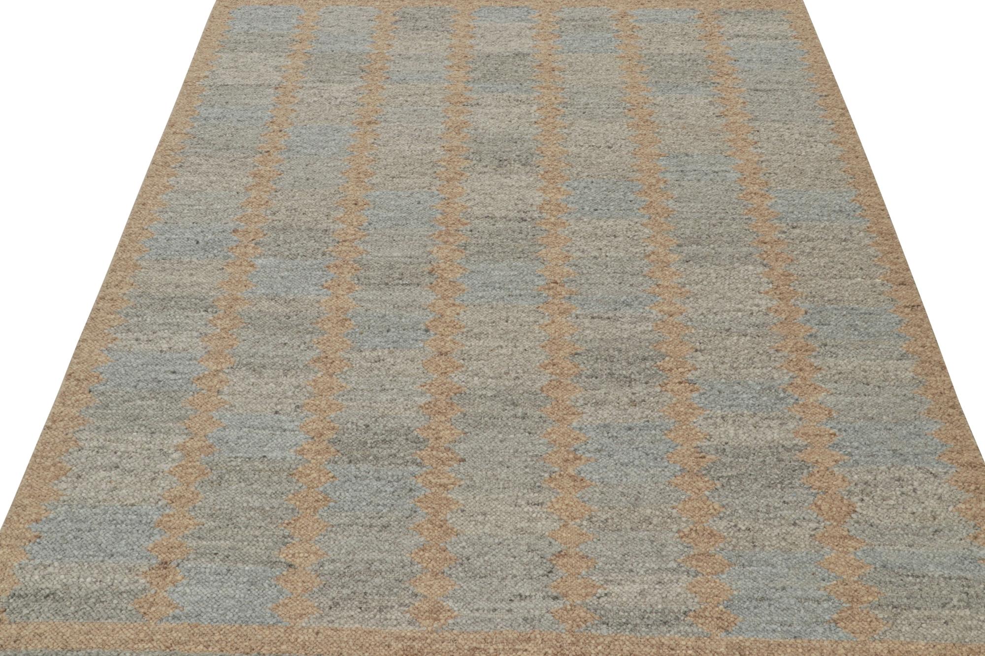 Hand-Knotted Rug & Kilim’s Scandinavian Style Kilim in Blue, Gray & Brown Geometric Patterns For Sale