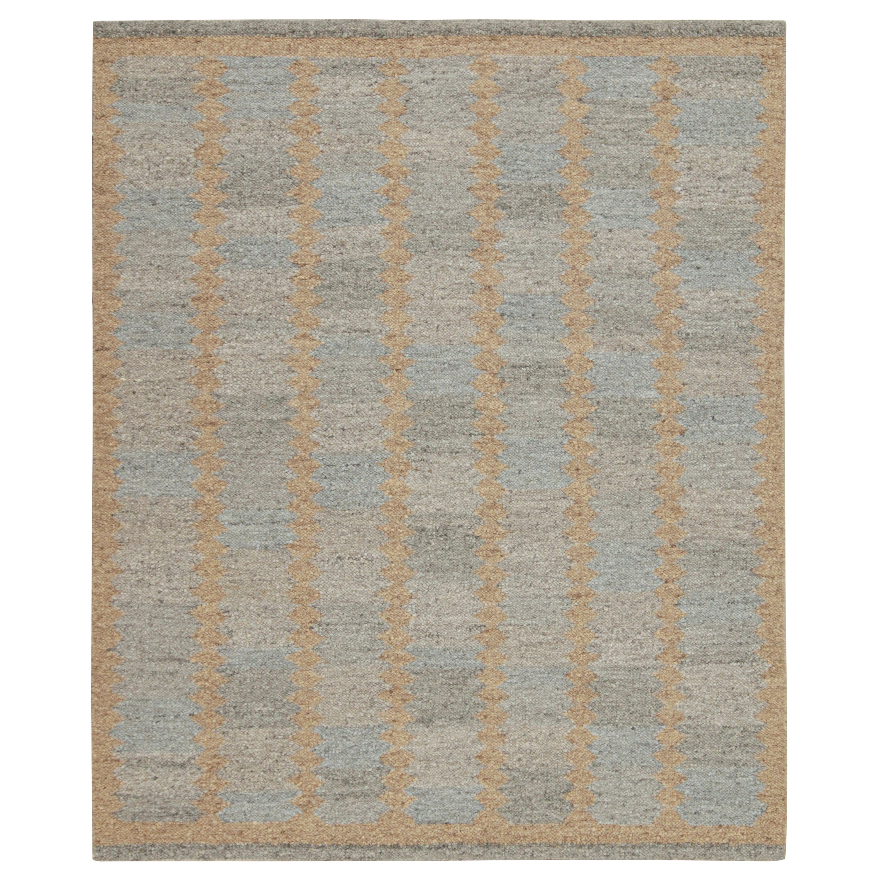 Rug & Kilim’s Scandinavian Style Kilim in Blue, Gray & Brown Geometric Patterns