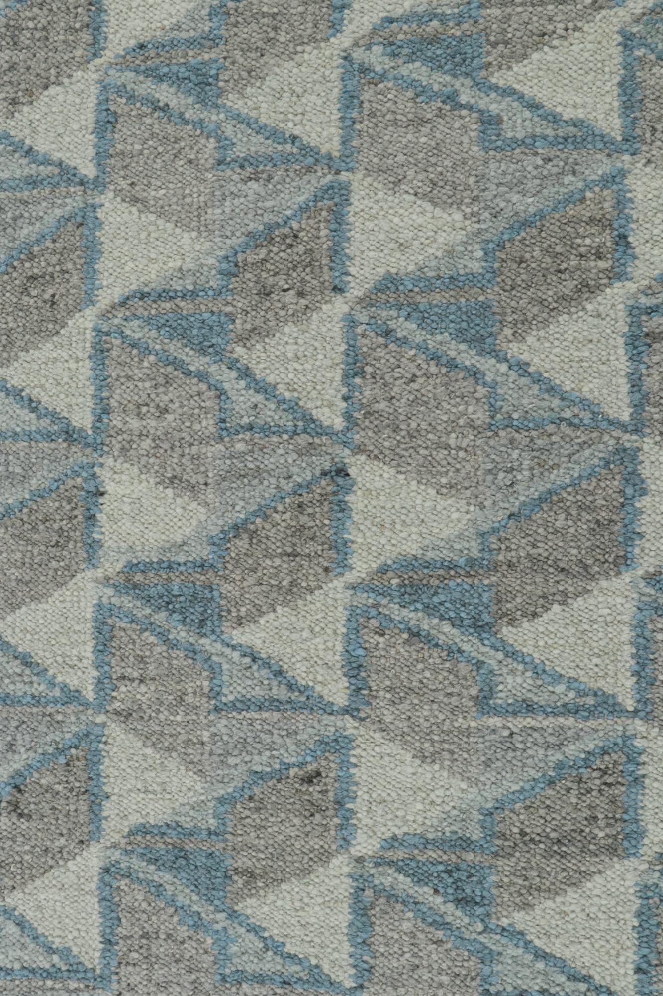 Modern Rug & Kilim’s Scandinavian Style Kilim in Blue & Gray Geometric Patterns For Sale