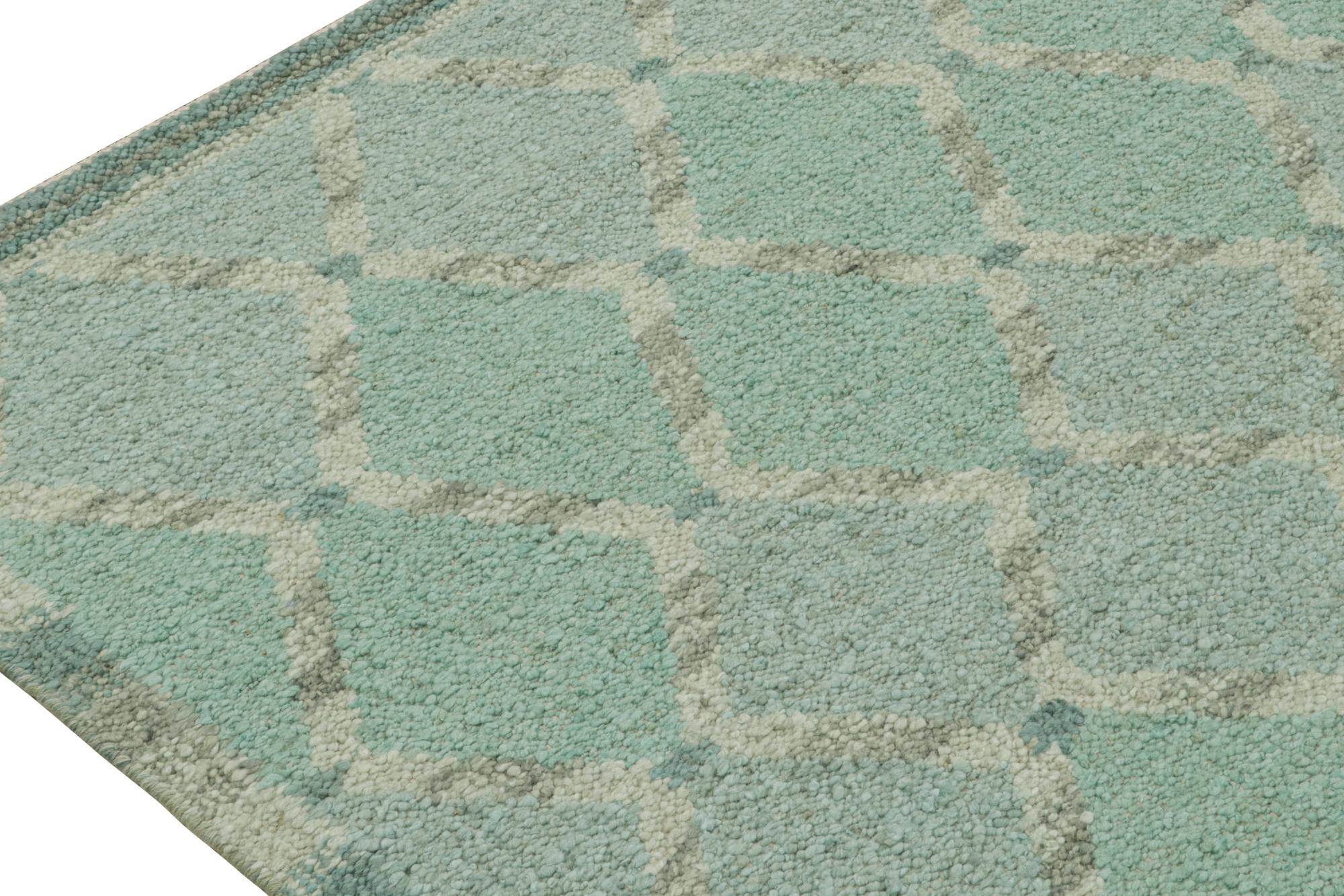 Modern Rug & Kilim’s Scandinavian Style Kilim in Blue & Gray Geometric Patterns For Sale
