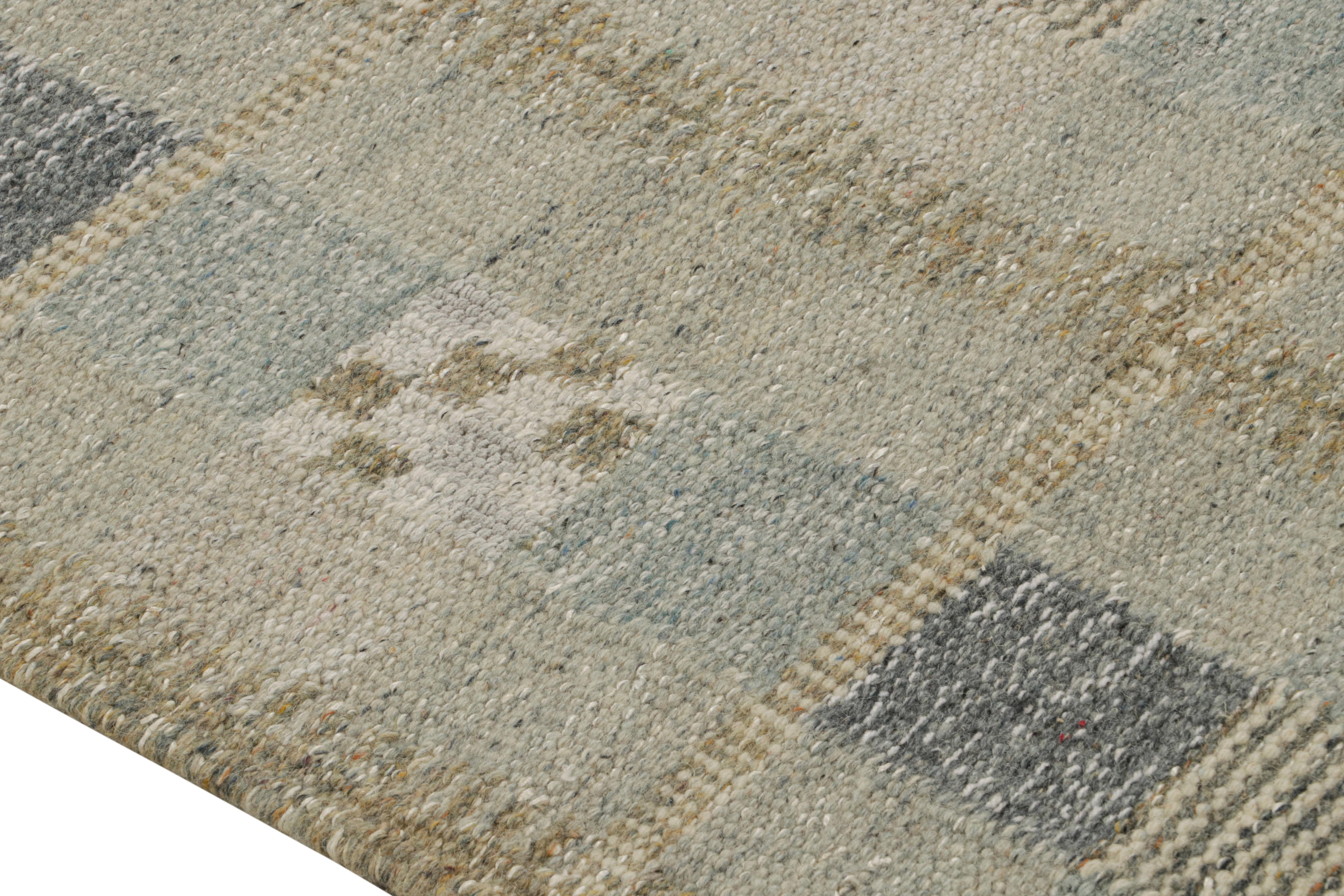 Hand-Woven Rug & Kilim’s Scandinavian Style Kilim in Blue & gray Geometric Patterns For Sale