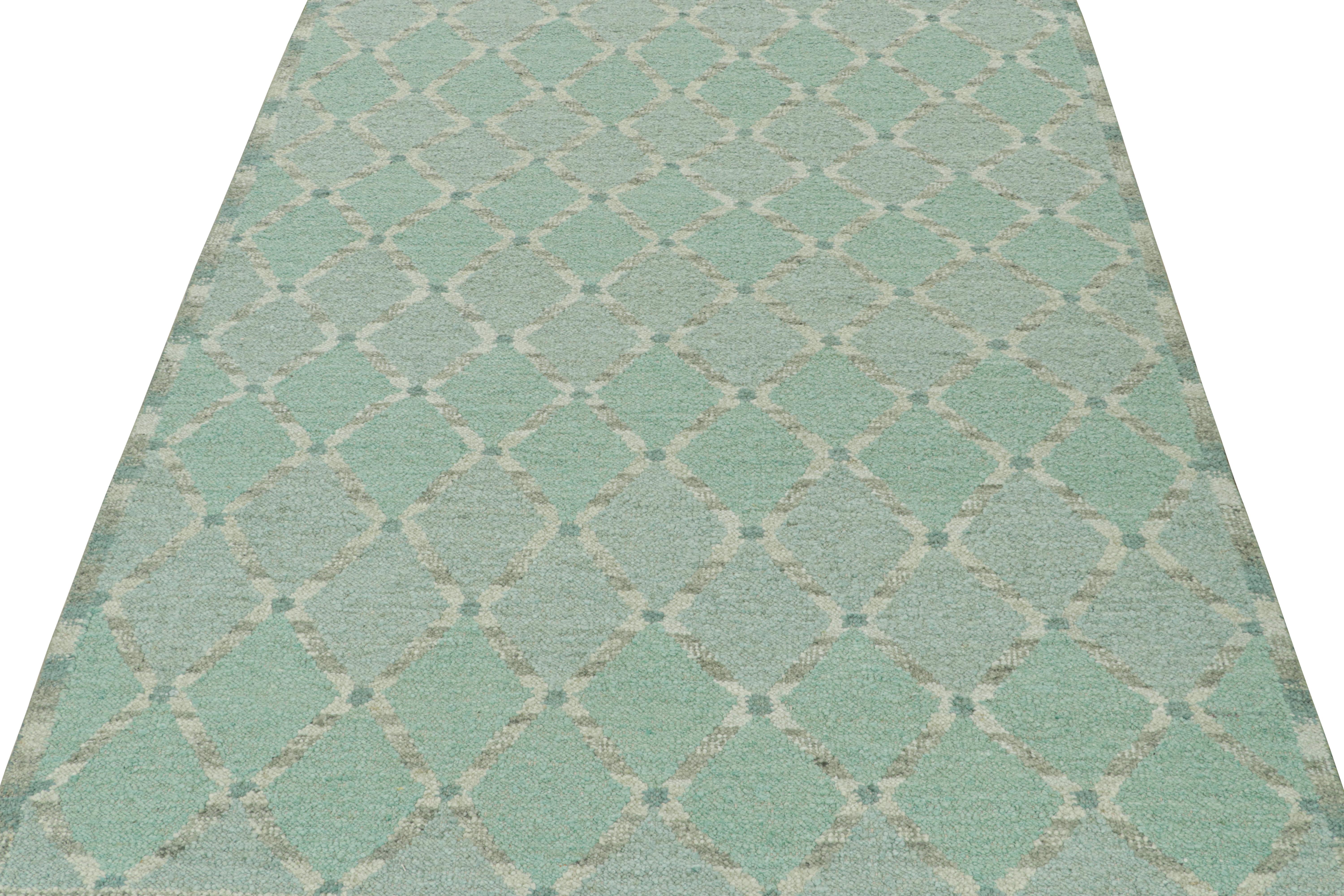 Hand-Knotted Rug & Kilim’s Scandinavian Style Kilim in Blue & Gray Geometric Patterns For Sale