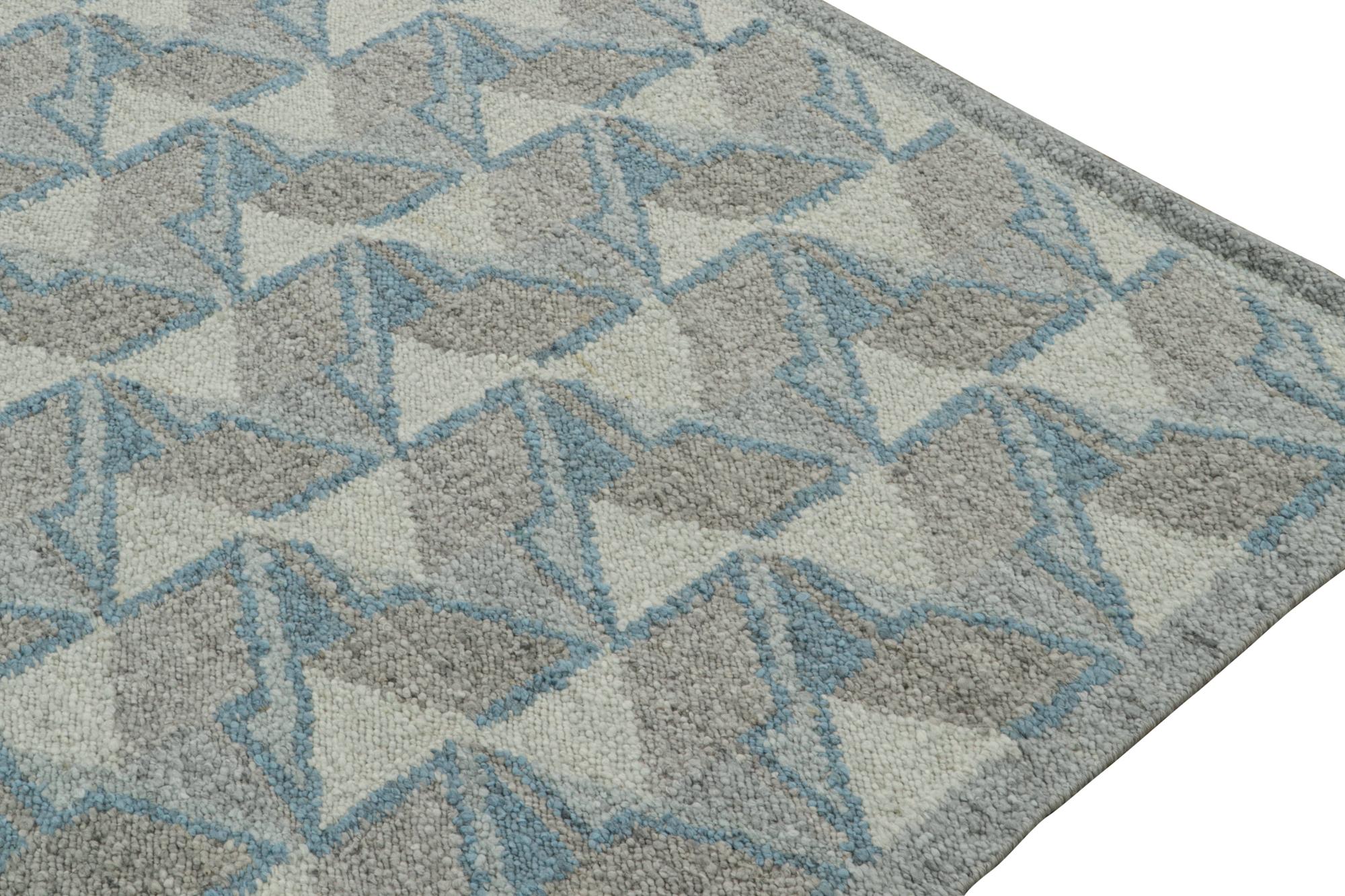 Rug & Kilim’s Scandinavian Style Kilim in Blue & Gray Geometric Patterns In New Condition For Sale In Long Island City, NY