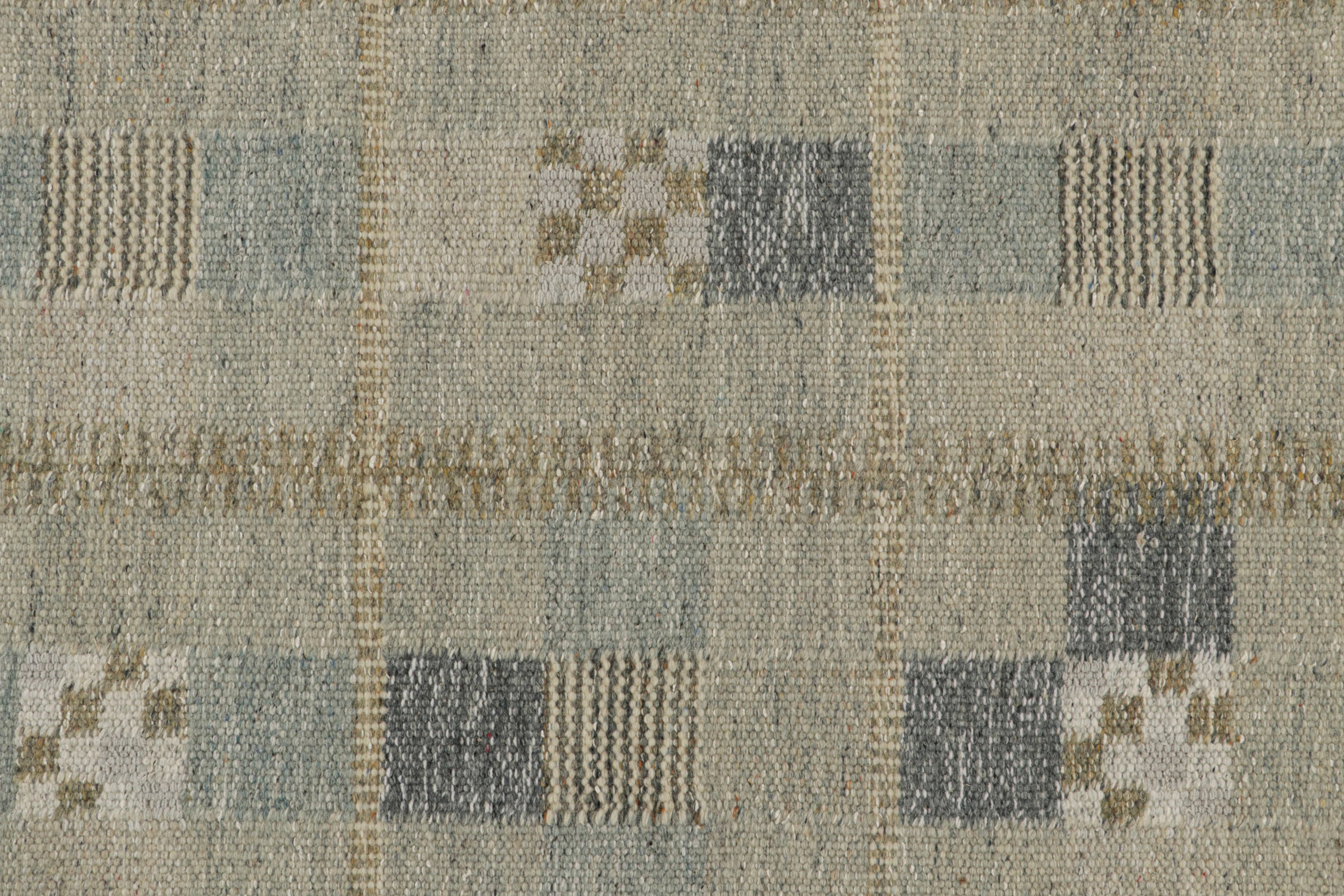 Rug & Kilim’s Scandinavian Style Kilim in Blue & gray Geometric Patterns In New Condition For Sale In Long Island City, NY
