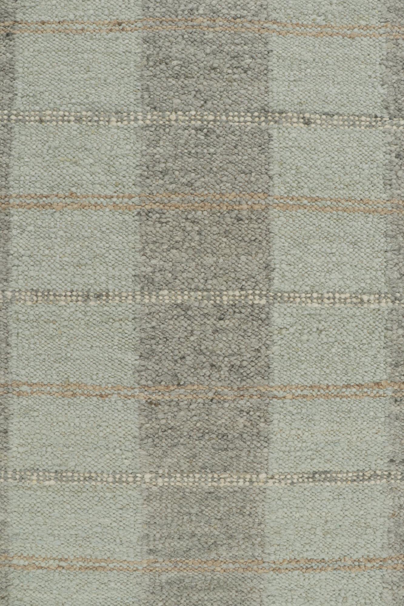 Rug & Kilim’s Scandinavian Style Kilim in Blue & Gray Geometric Patterns In New Condition For Sale In Long Island City, NY
