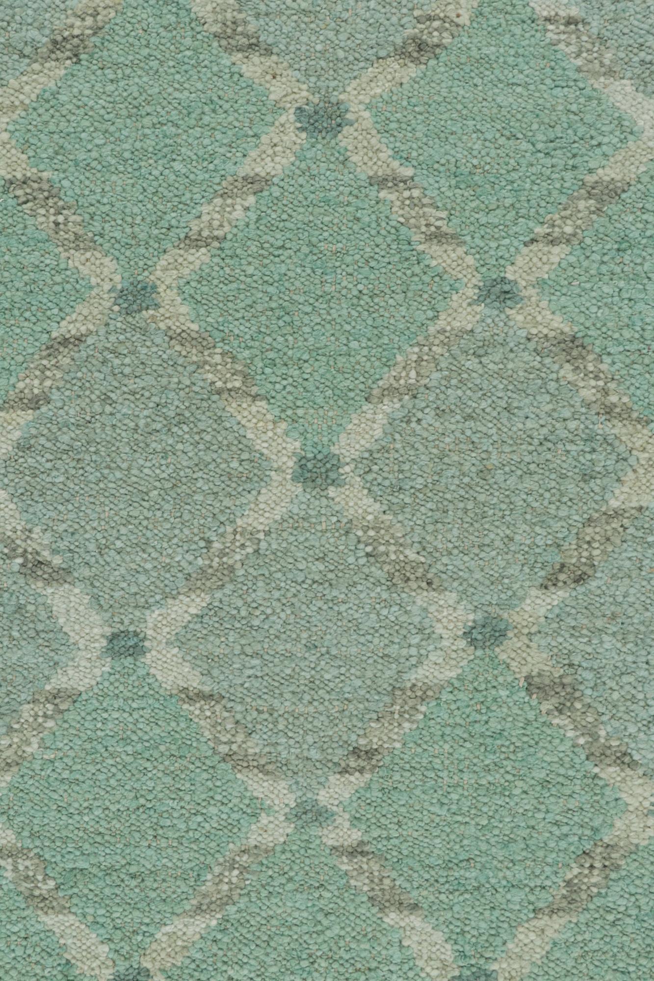 Rug & Kilim’s Scandinavian Style Kilim in Blue & Gray Geometric Patterns In New Condition For Sale In Long Island City, NY