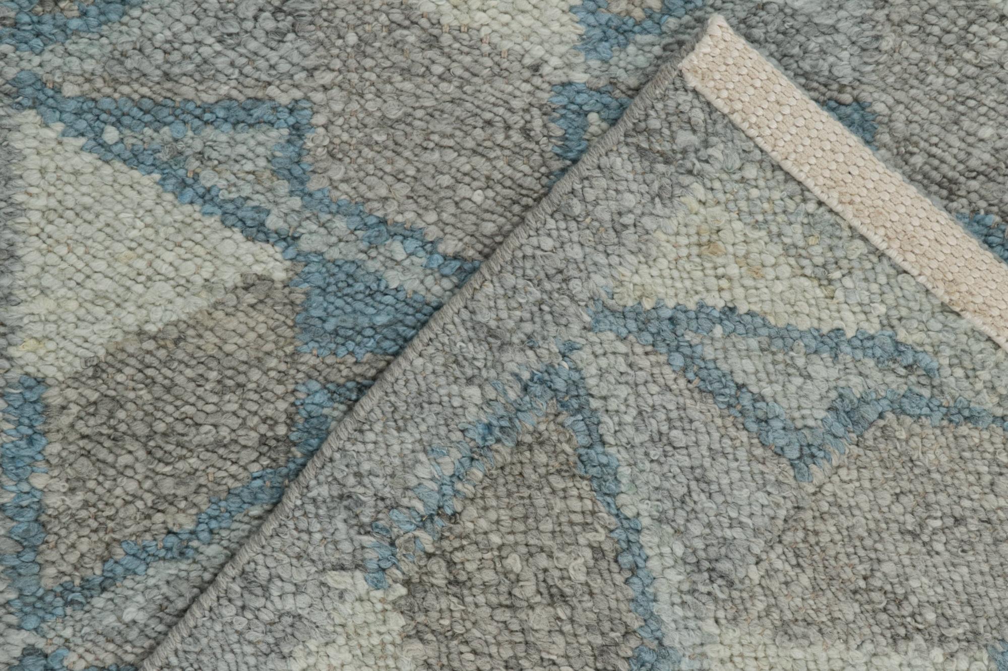 Contemporary Rug & Kilim’s Scandinavian Style Kilim in Blue & Gray Geometric Patterns For Sale