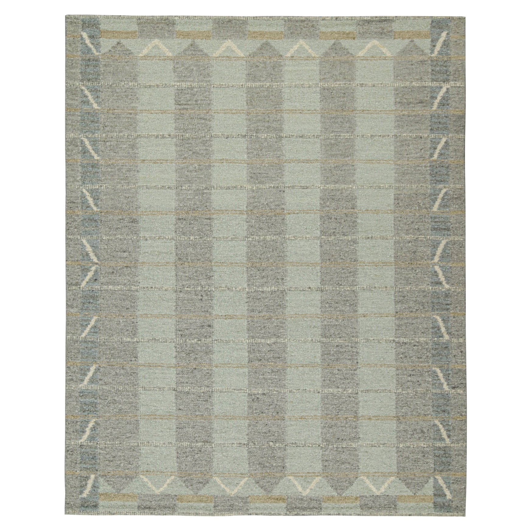 Skandinavischer Kilim von Rug & Kilim in blauen und grauen geometrischen Mustern