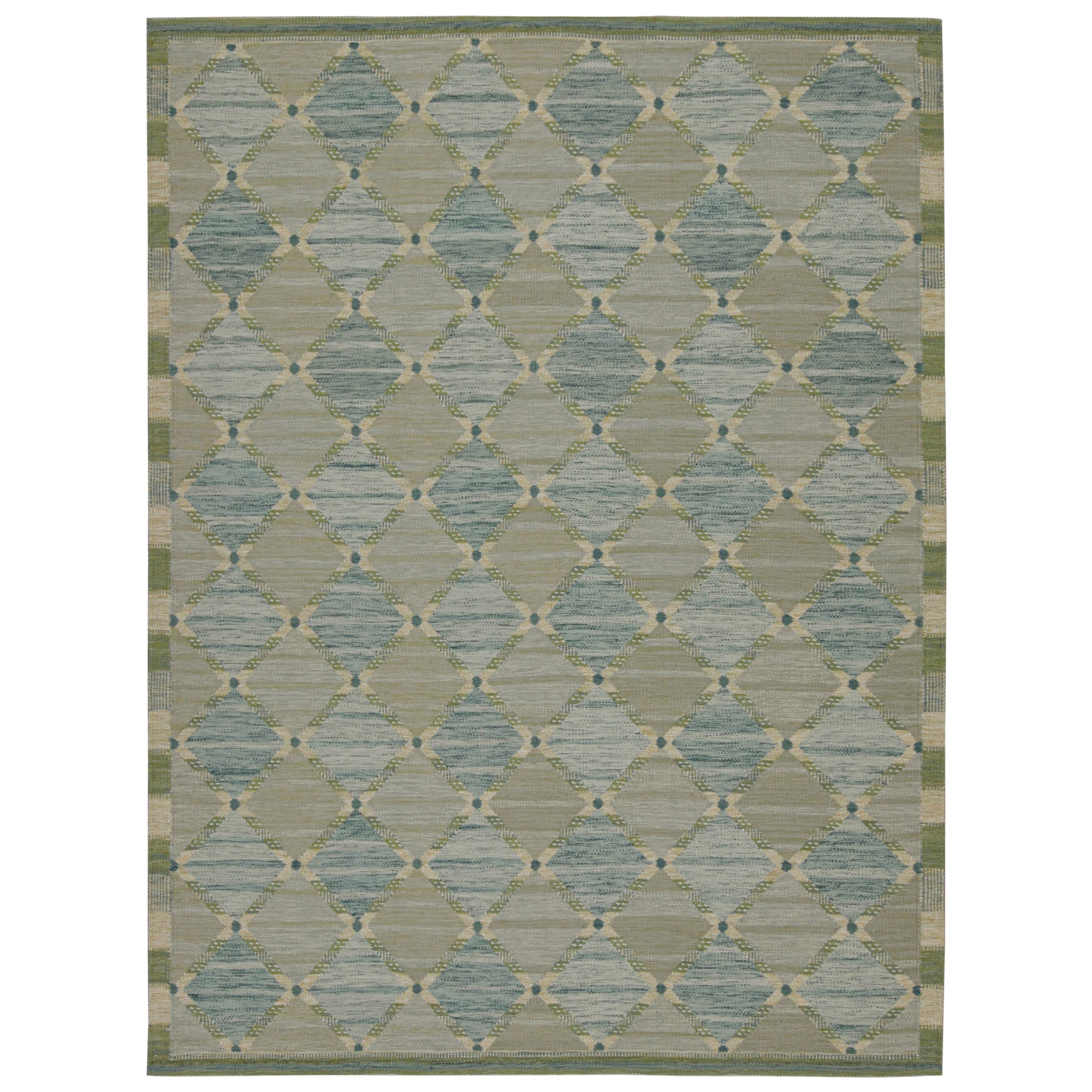 Rug & Kilim è un kilim in stile scandinavo con reticoli di diamanti blu e verdi in vendita