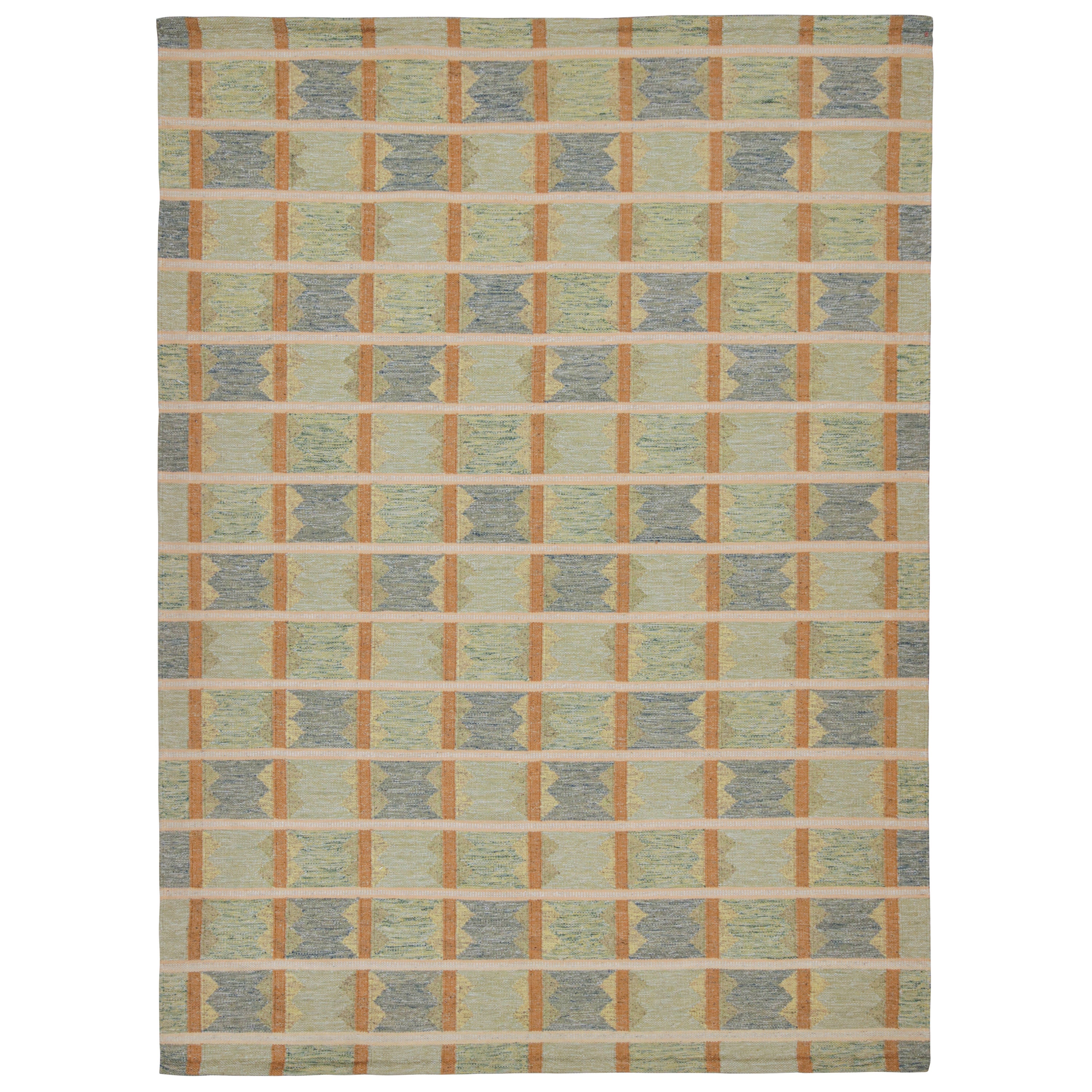 Rug & Kilim's Scandinavian Style Kilim in Blue, Green & Orange Geometric Pattern (Kilim de style scandinave à motif géométrique bleu, vert et orange) en vente