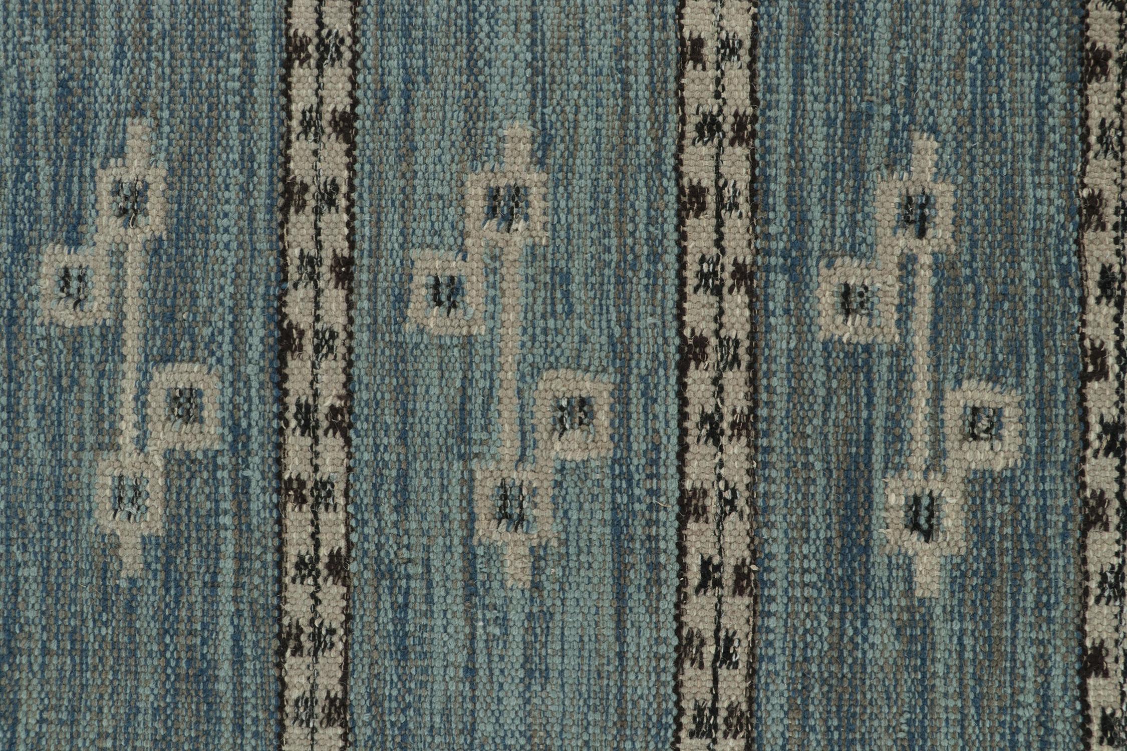 Rug & Kilim’s Scandinavian Style Kilim in Blue, Grey and Black Geometric Pattern In New Condition For Sale In Long Island City, NY