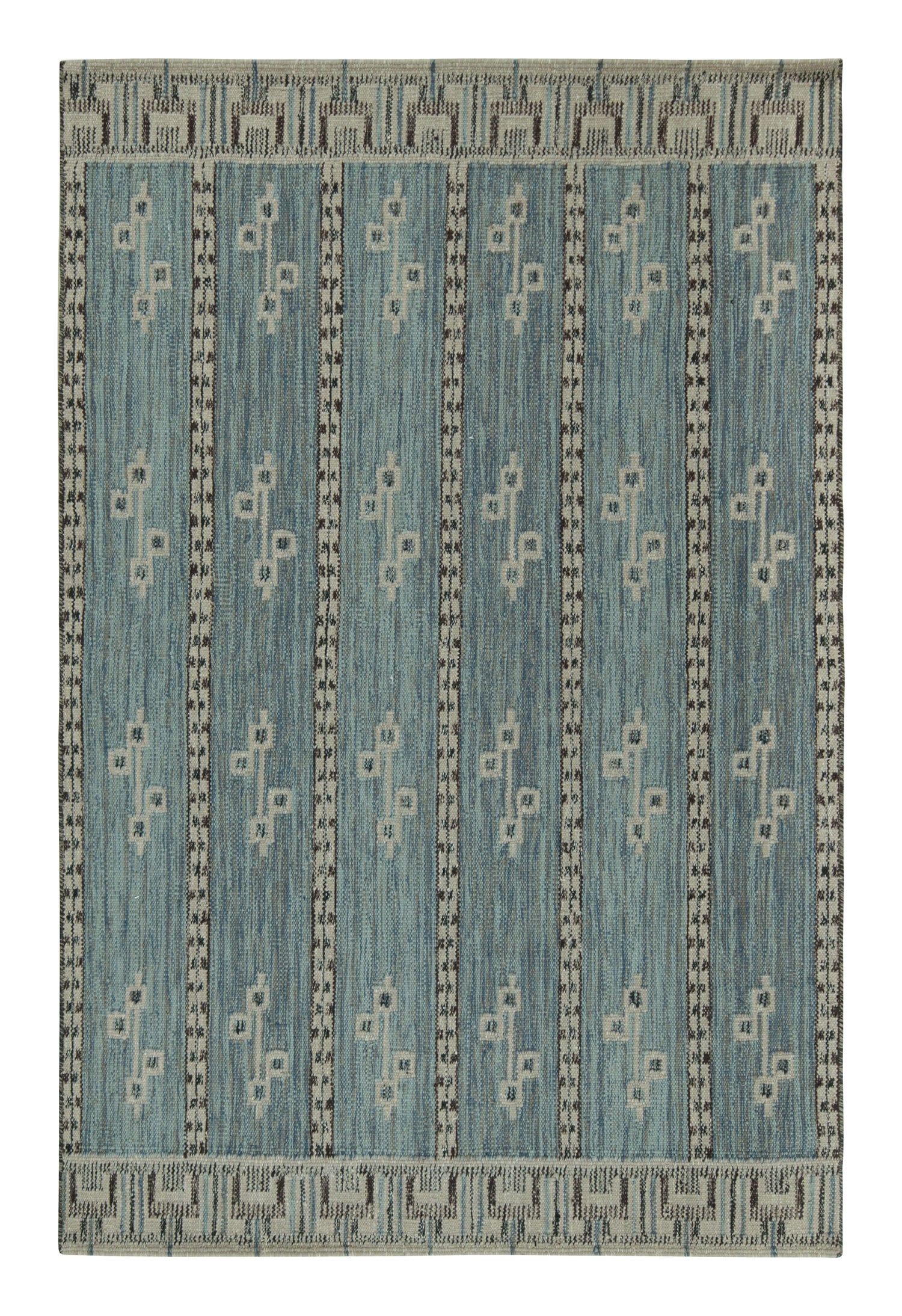 Kilim de estilo escandinavo de Rug & Kilim con estampado geométrico azul, gris y negro en venta