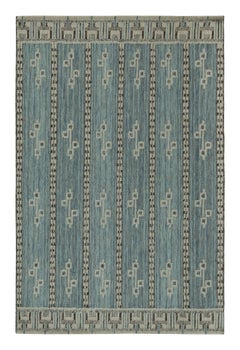 Skandinavischer Kilim von Rug & Kilim in Blau, Grau und Schwarz mit geometrischem Muster