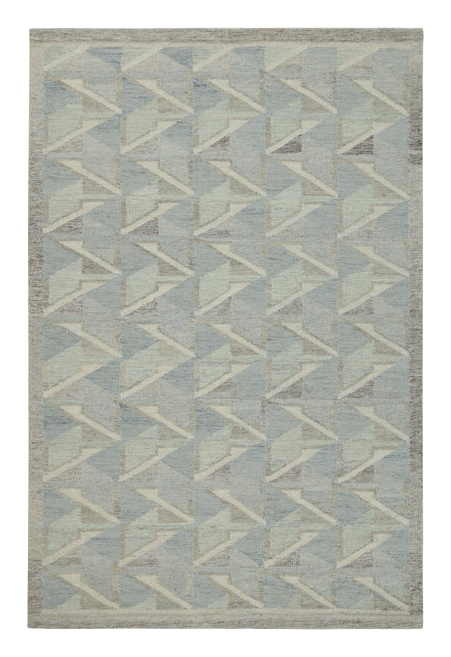 Rug & Kilim’s Scandinavian Style Kilim in Blue, Grey and White Geometric Pattern For Sale