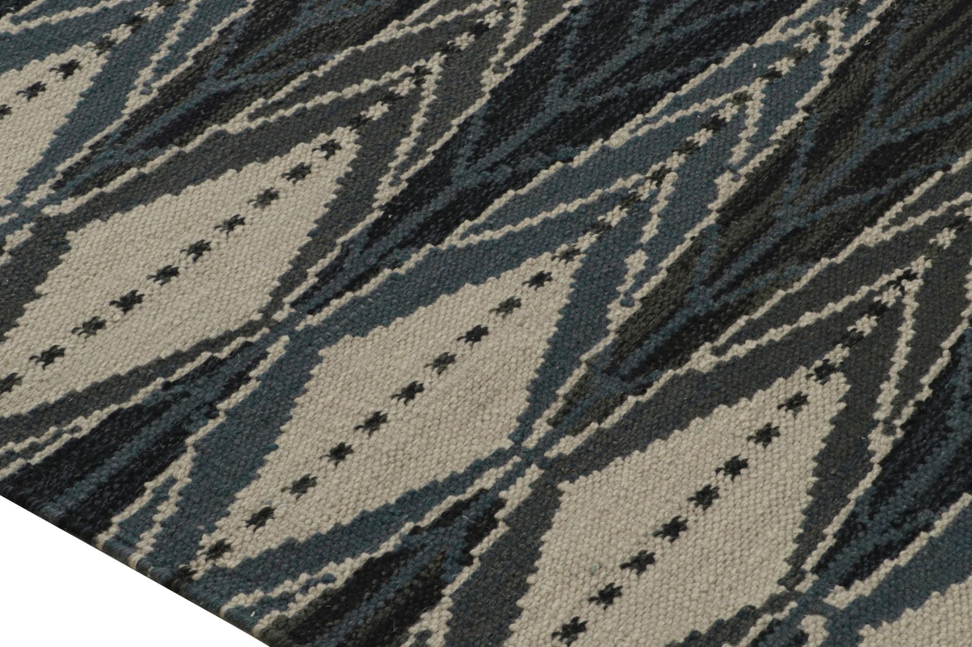 Hand-Woven Rug & Kilim’s Scandinavian Style Kilim in Blue & Grey Geometric Patterns For Sale