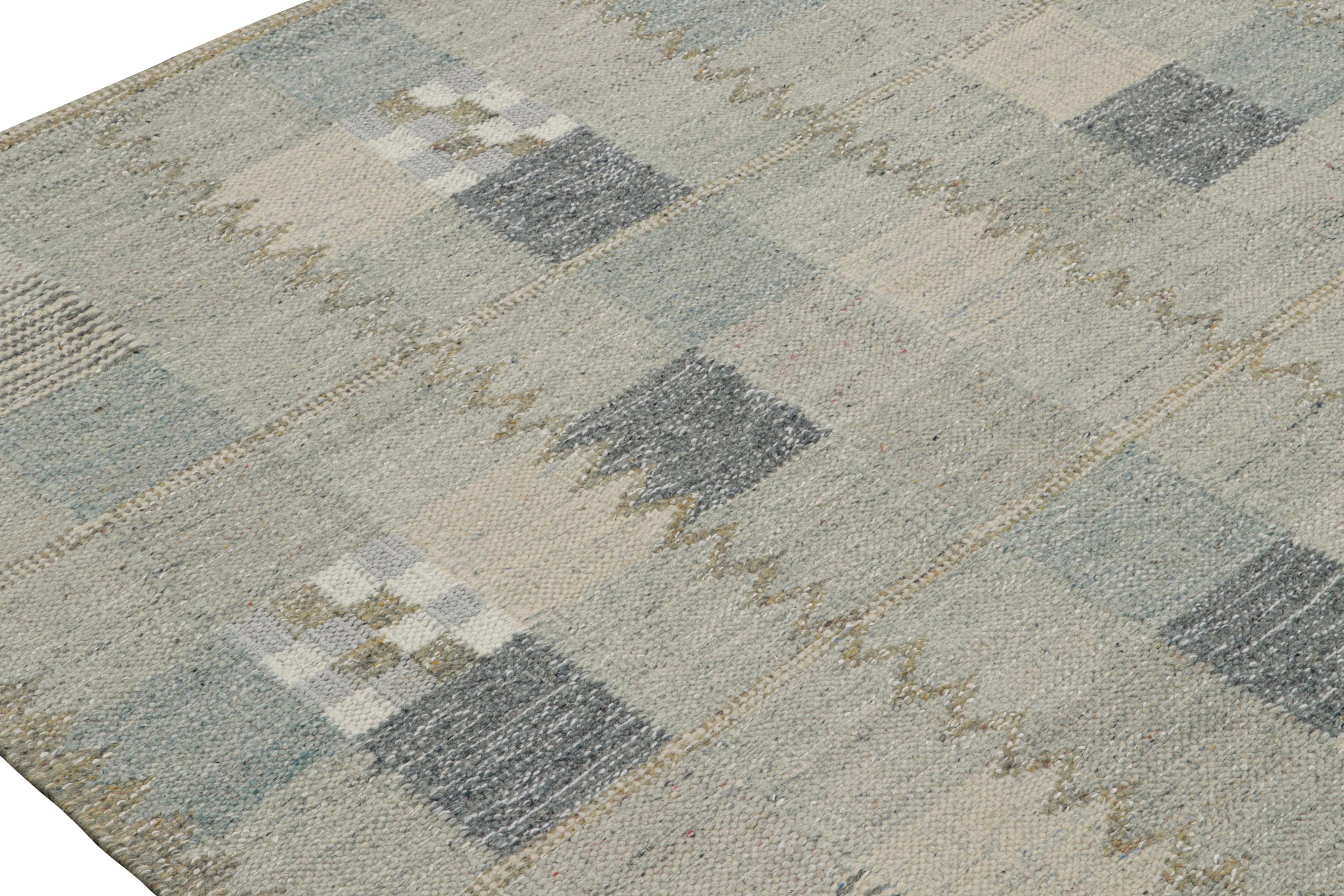 Hand-Woven Rug & Kilim’s Scandinavian Style Kilim in Blue-Grey Geometric Patterns For Sale