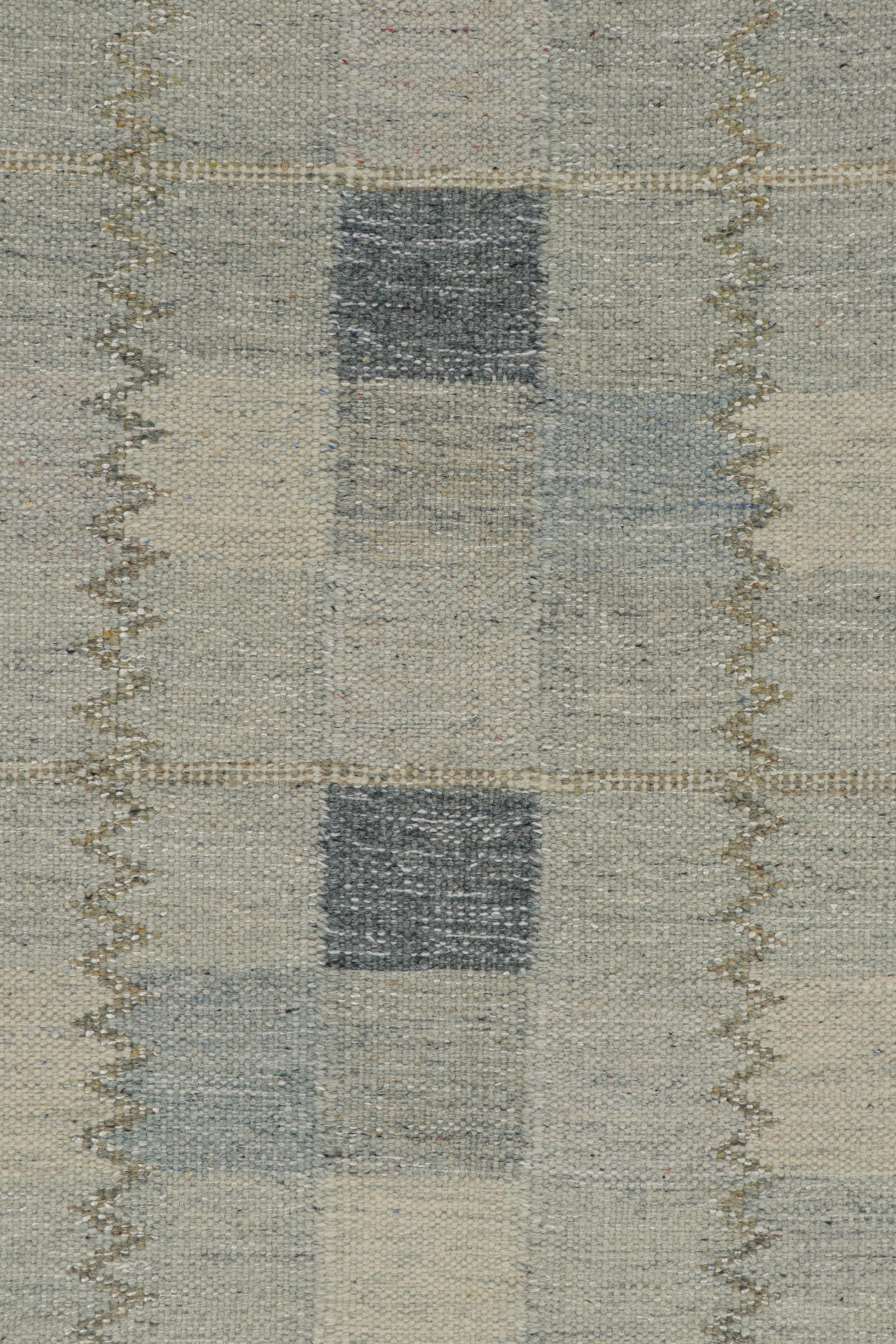 Rug & Kilim’s Scandinavian Style Kilim in Blue-Grey Geometric Patterns In New Condition For Sale In Long Island City, NY