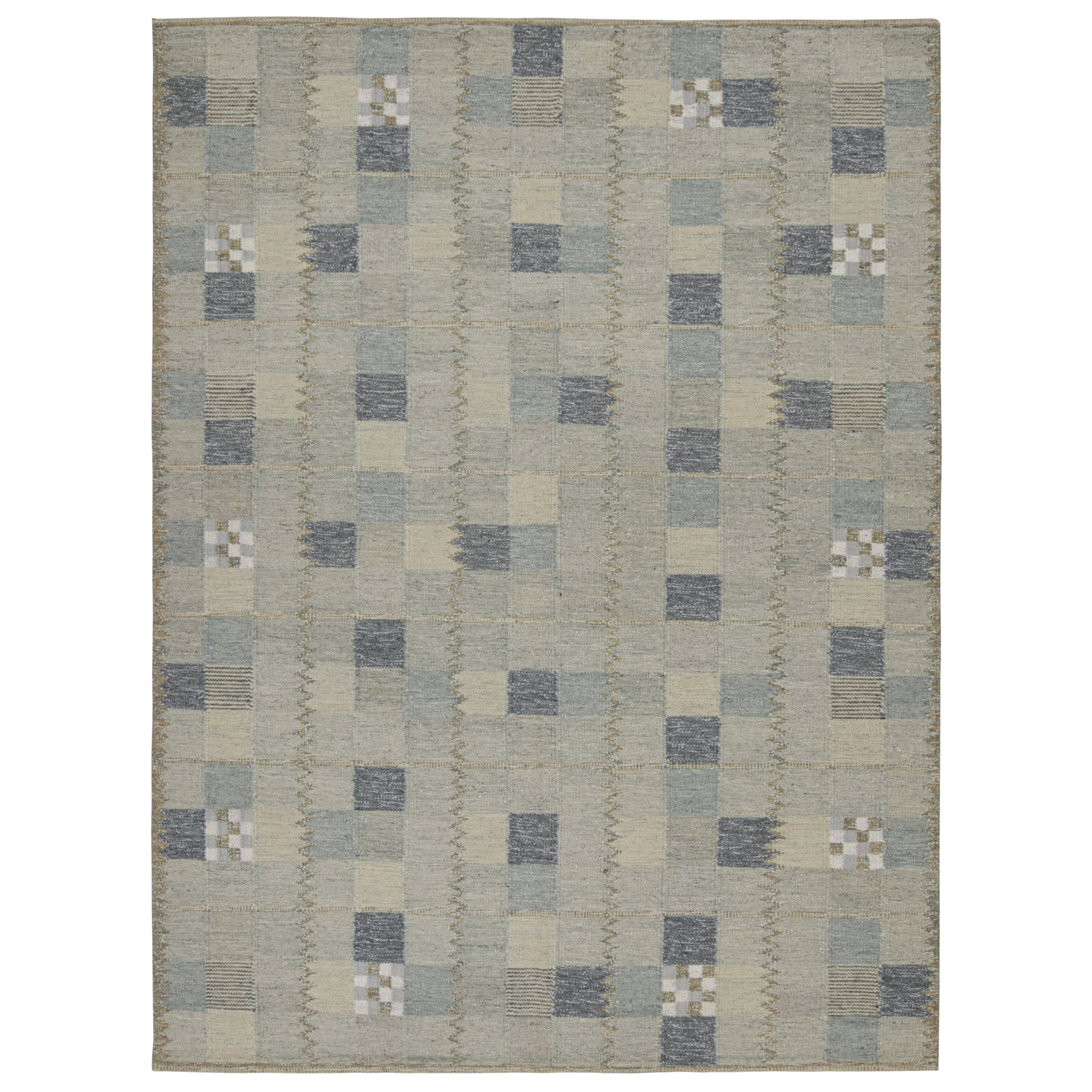 Rug & Kilim’s Scandinavian Style Kilim in Blue-Grey Geometric Patterns For Sale