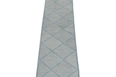 Rug & Kilim’s Scandinavian Style Kilim in Blue with Silver Diamond Patterns