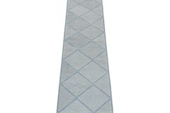 Rug & Kilim’s Scandinavian Style Kilim in Blue with Silver Diamond Patterns
