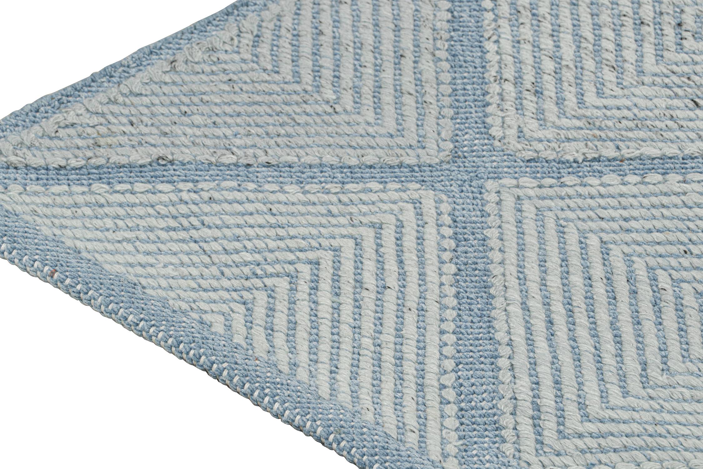 Hand-Knotted Rug & Kilim’s Scandinavian Style Kilim in Blue with Silver Diamond Patterns