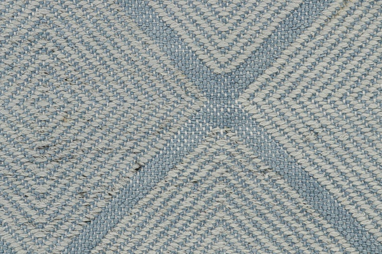 Rug and Kilim’s Scandinavian Style Kilim in Blue with Silver Diamond ...