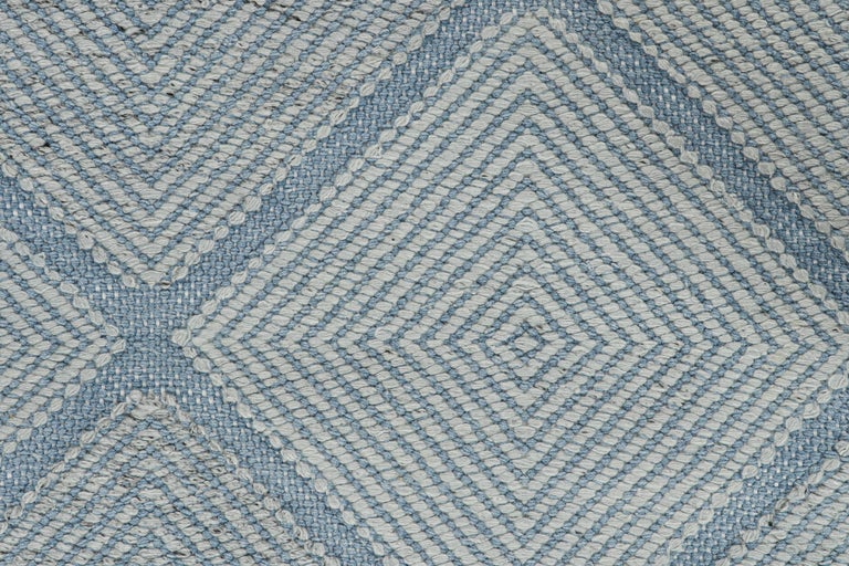 Rug and Kilim’s Scandinavian Style Kilim in Blue with Silver Diamond ...