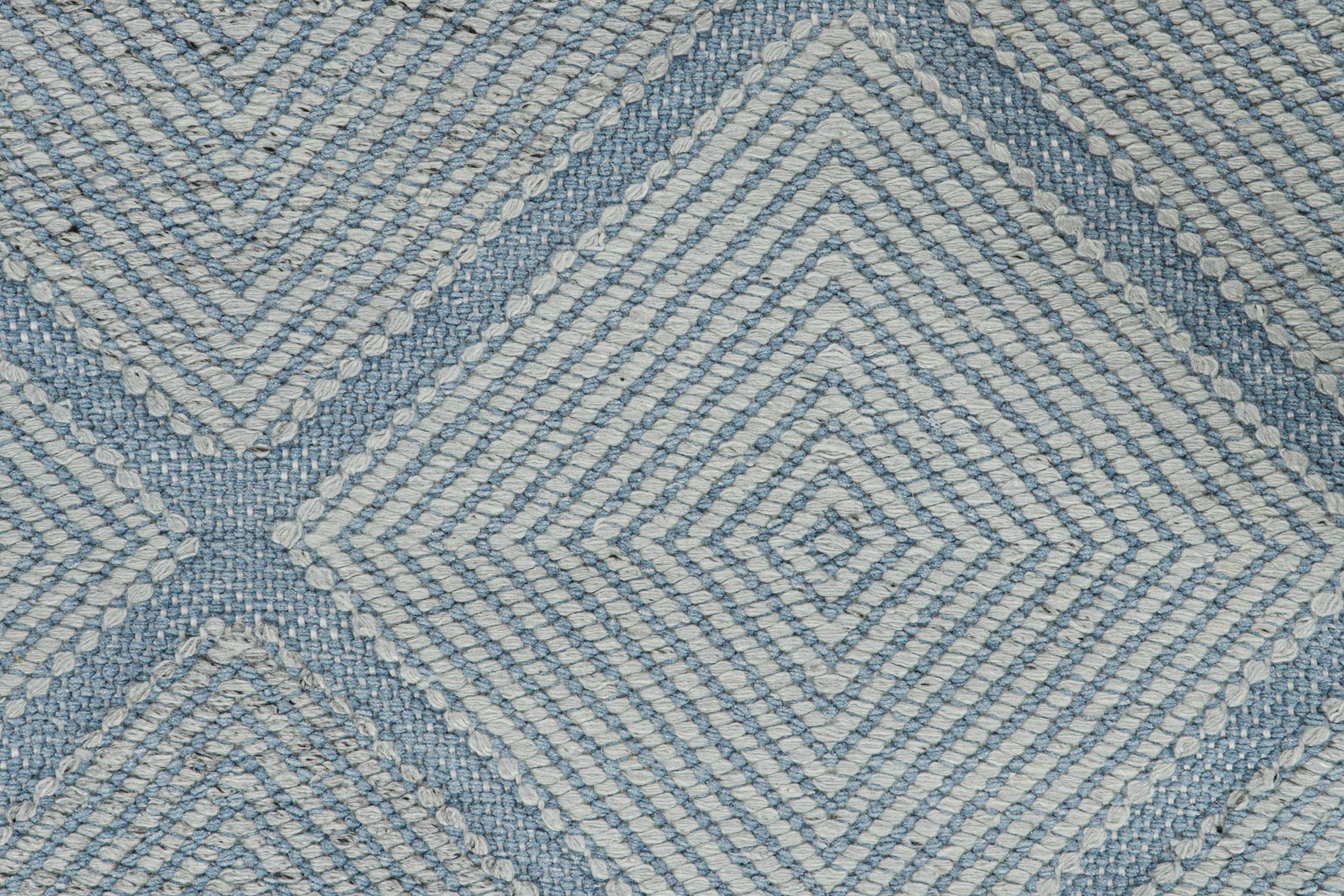 Rug & Kilim’s Scandinavian Style Kilim in Blue with Silver Diamond Patterns In New Condition In Long Island City, NY