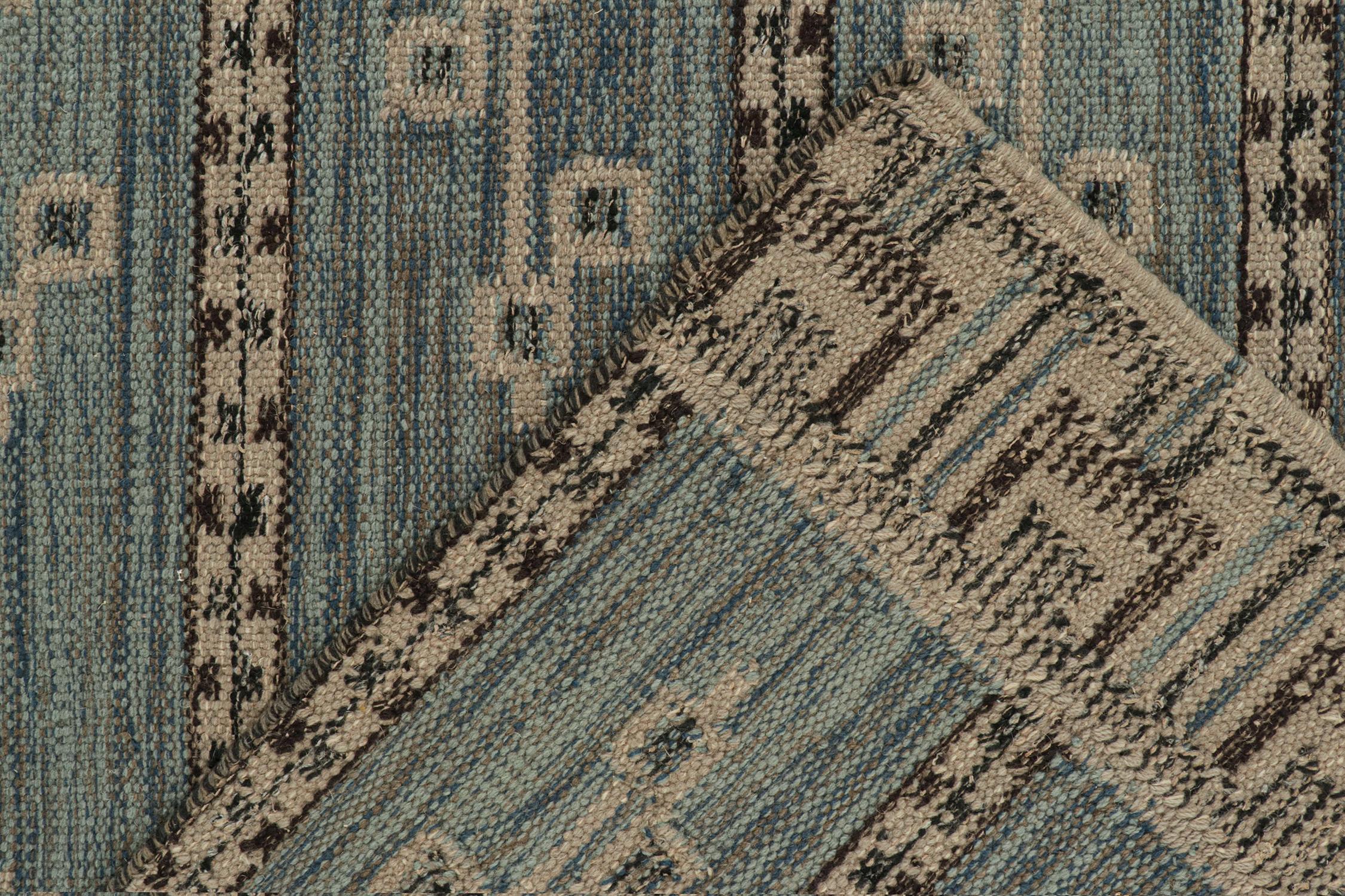 Contemporary Rug & Kilim’s Scandinavian Style Kilim in Blue with Taupe Geometric Patterns For Sale