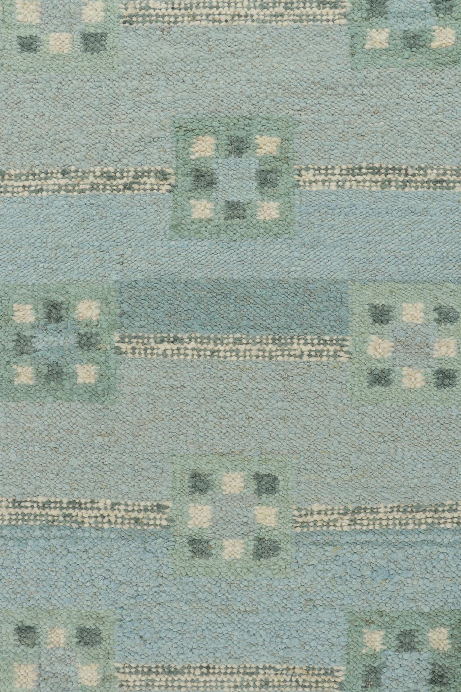 Rug & Kilim’s Scandinavian Style Kilim in Blue with Teal Geometric Patterns In New Condition For Sale In Long Island City, NY