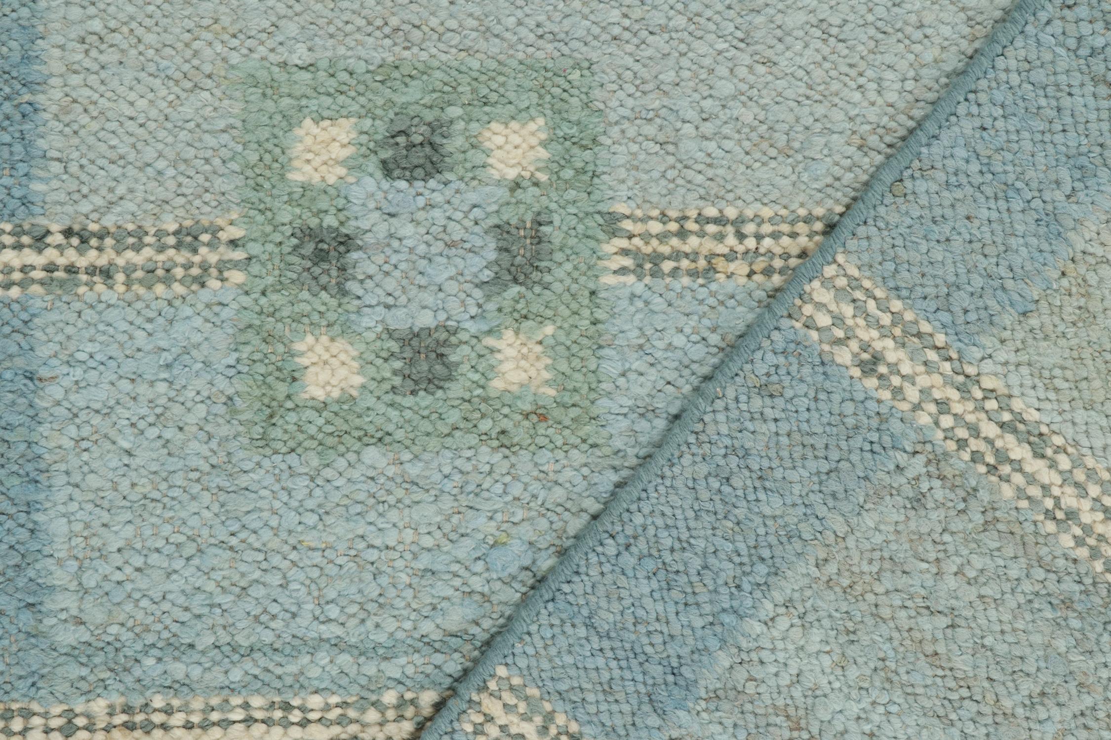 Contemporary Rug & Kilim’s Scandinavian Style Kilim in Blue with Teal Geometric Patterns For Sale