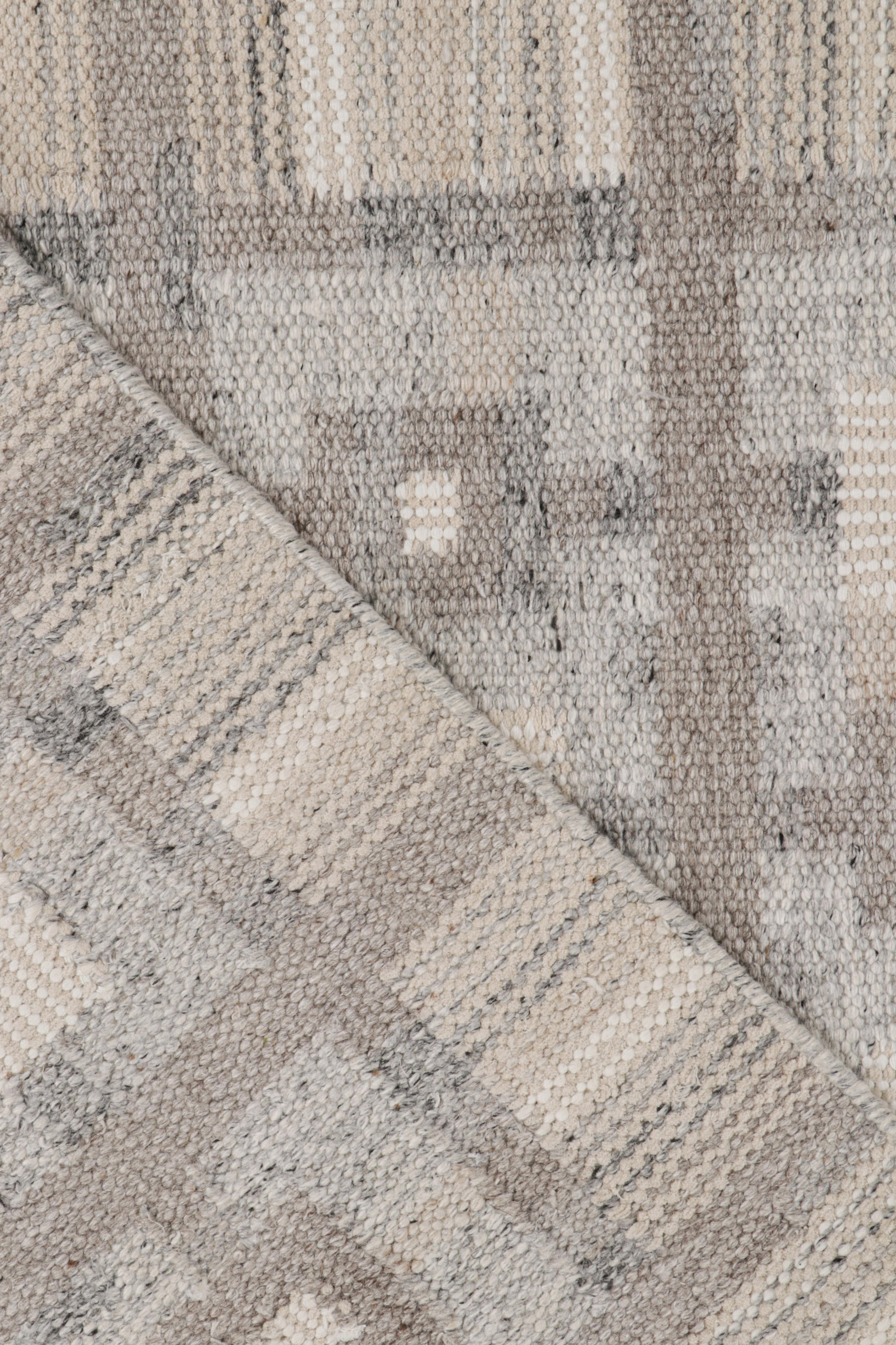 Contemporary Rug & Kilim’s Scandinavian Style Kilim in Brown, gray & White Patterns For Sale