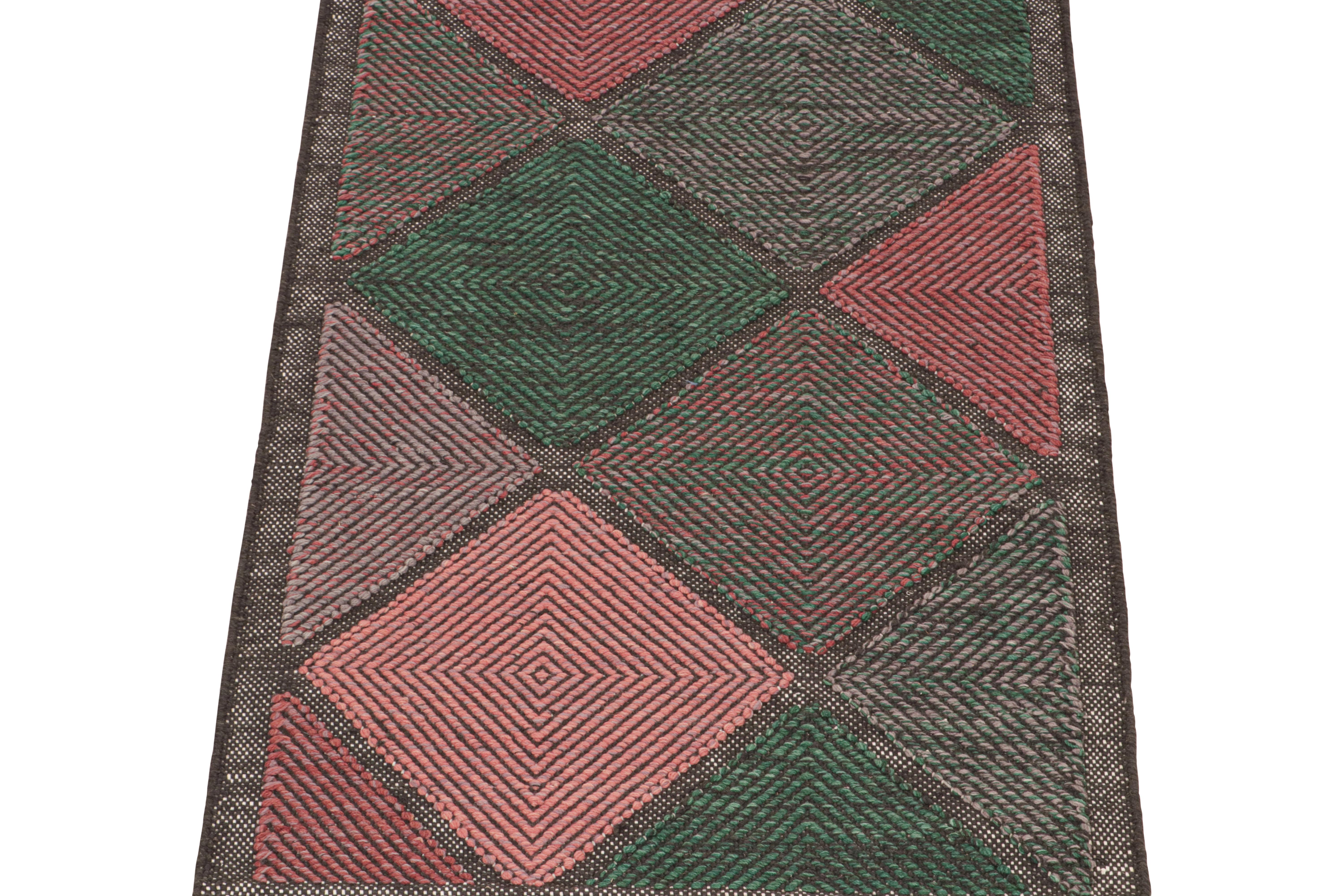 This 3x5 flat weave rug is a new addition to the Scandinavian Kilim collection by Rug & Kilim. Handwoven in wool and natural yarns, its design reflects a contemporary take on mid-century Rollakans and Swedish Deco style.

On the Design:

This