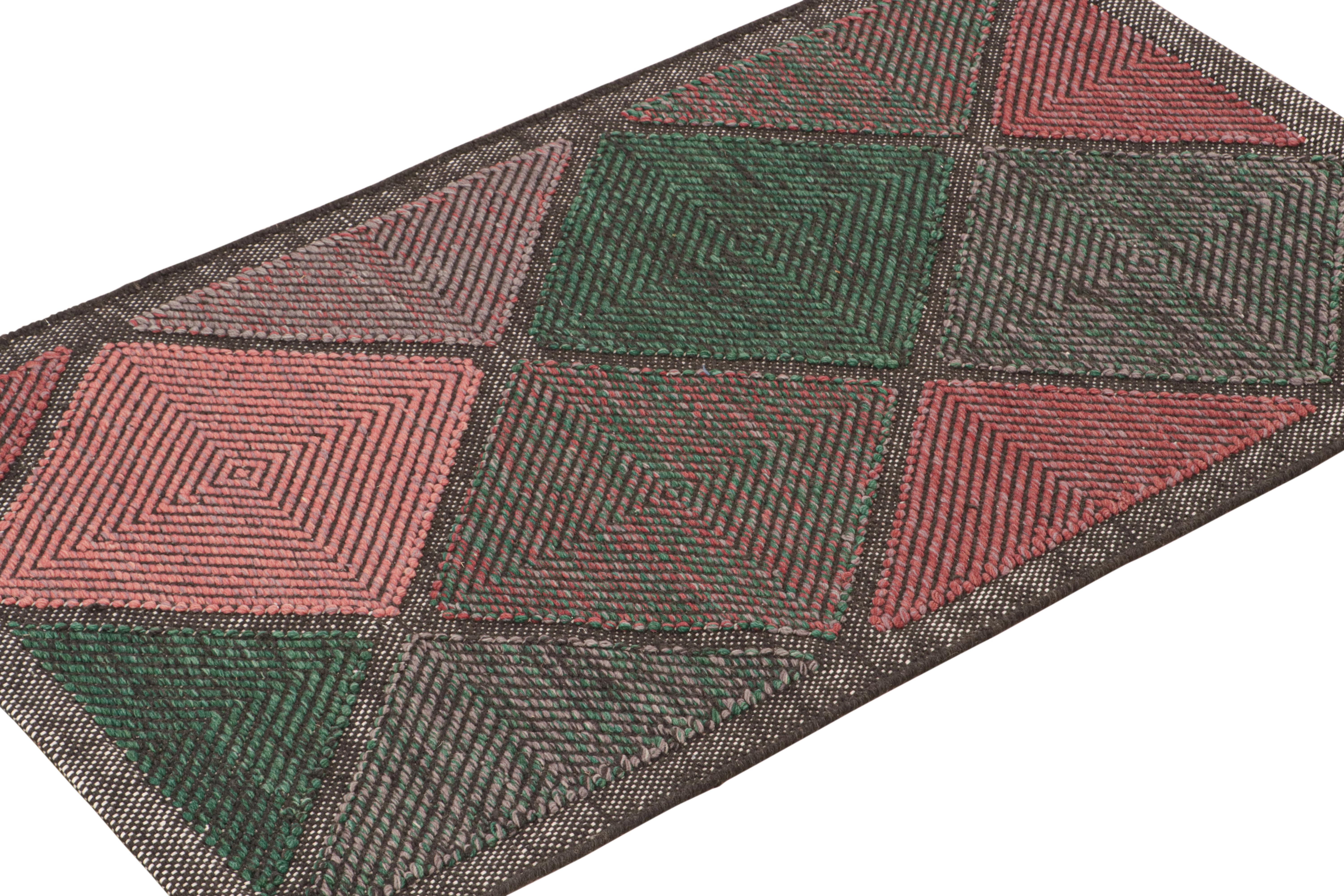 Modern Rug & Kilim’s Scandinavian style Kilim in Brown, Pink and Teal Diamond Patterns For Sale