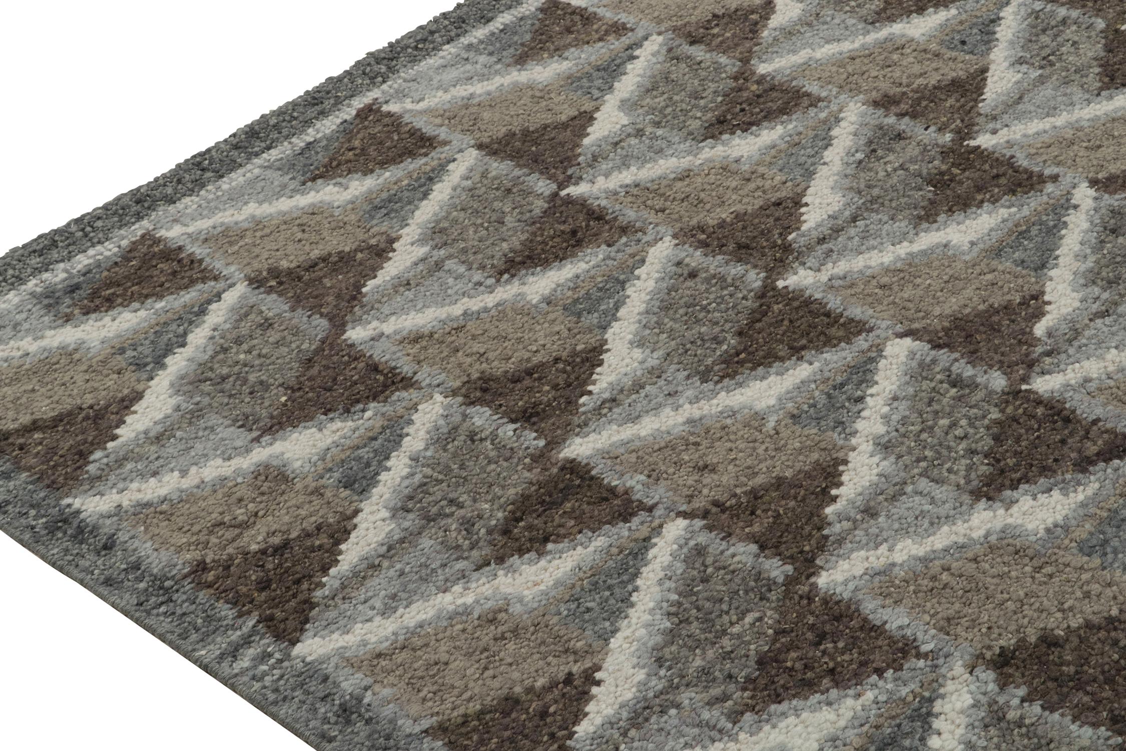 Hand-Knotted Rug & Kilim’s Scandinavian Style Kilim in Brown, White & Grey Geometric Patterns For Sale