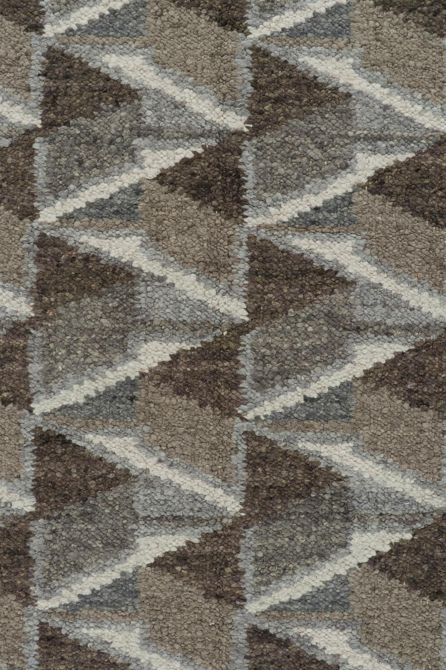 Rug & Kilim’s Scandinavian Style Kilim in Brown, White & Grey Geometric Patterns In New Condition For Sale In Long Island City, NY