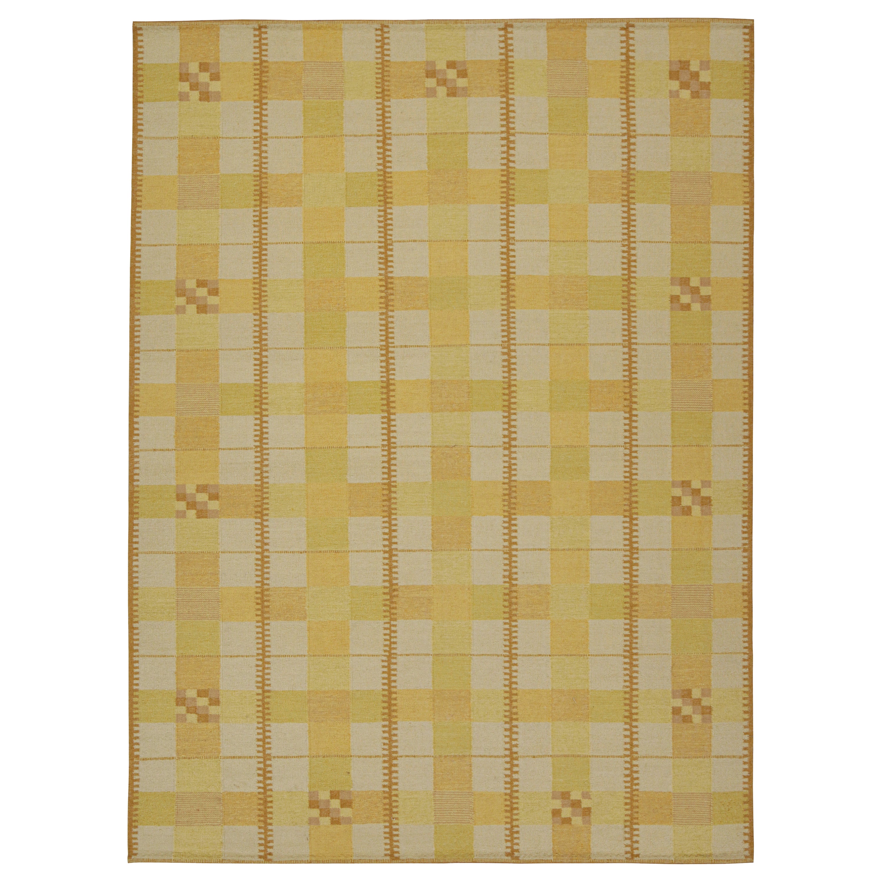 Skandinavischer Kilim von Rug & Kilim in Creme und Gold mit geometrischem Muster