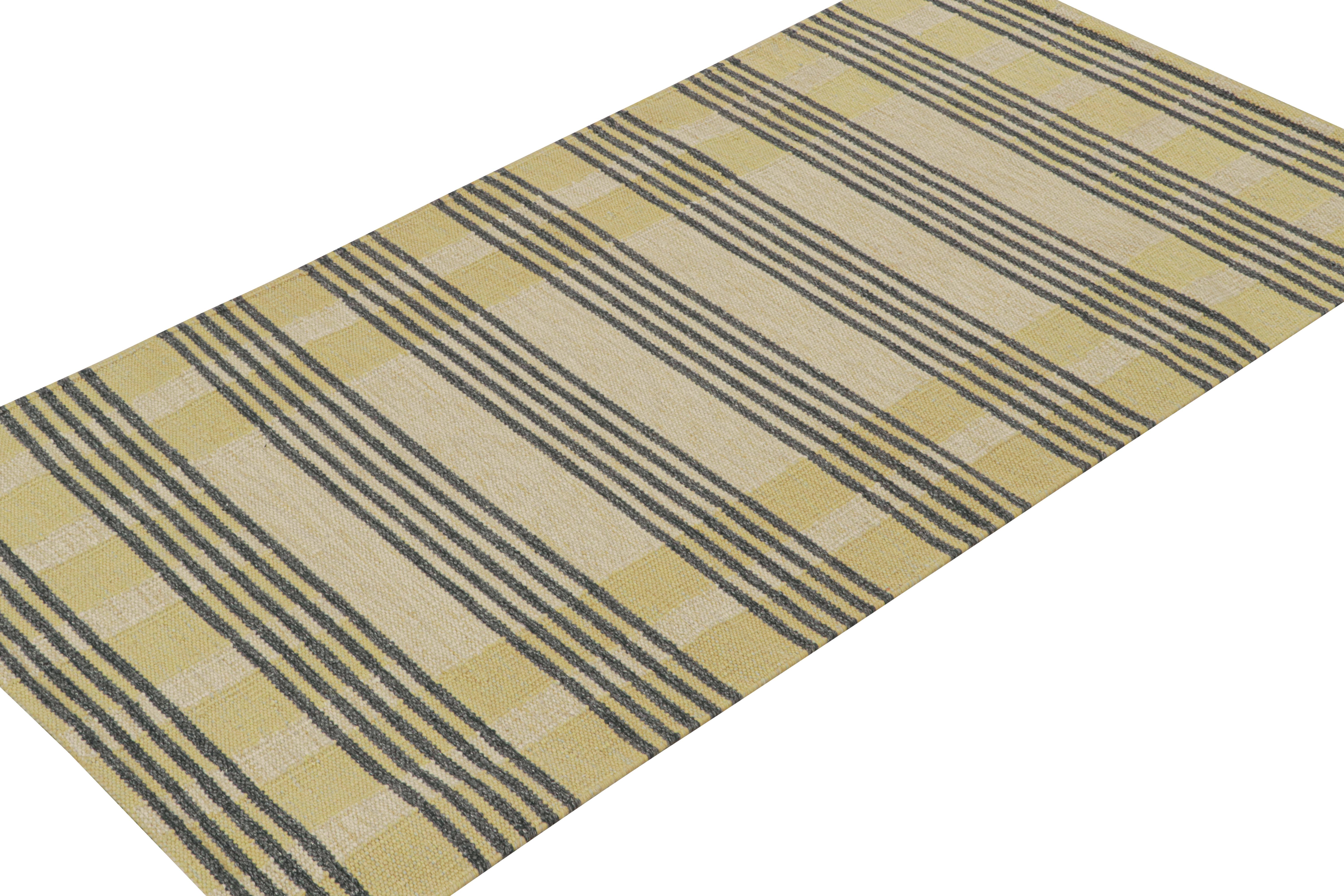Modern Rug & Kilim’s Scandinavian Style Kilim in Cream with Gray Stripes Patterns For Sale
