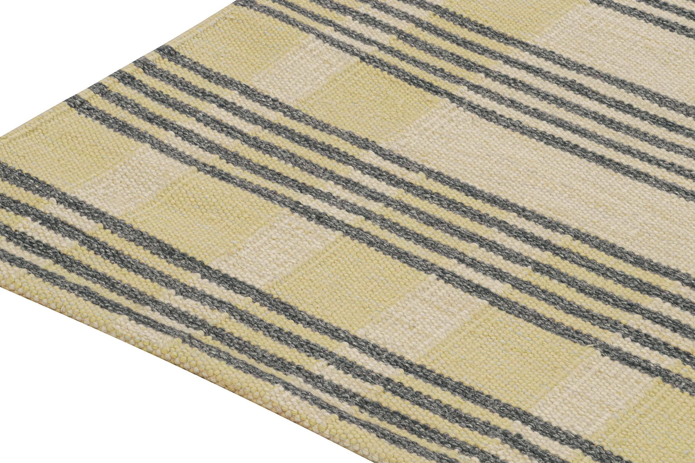 Hand-Knotted Rug & Kilim’s Scandinavian Style Kilim in Cream with Gray Stripes Patterns For Sale
