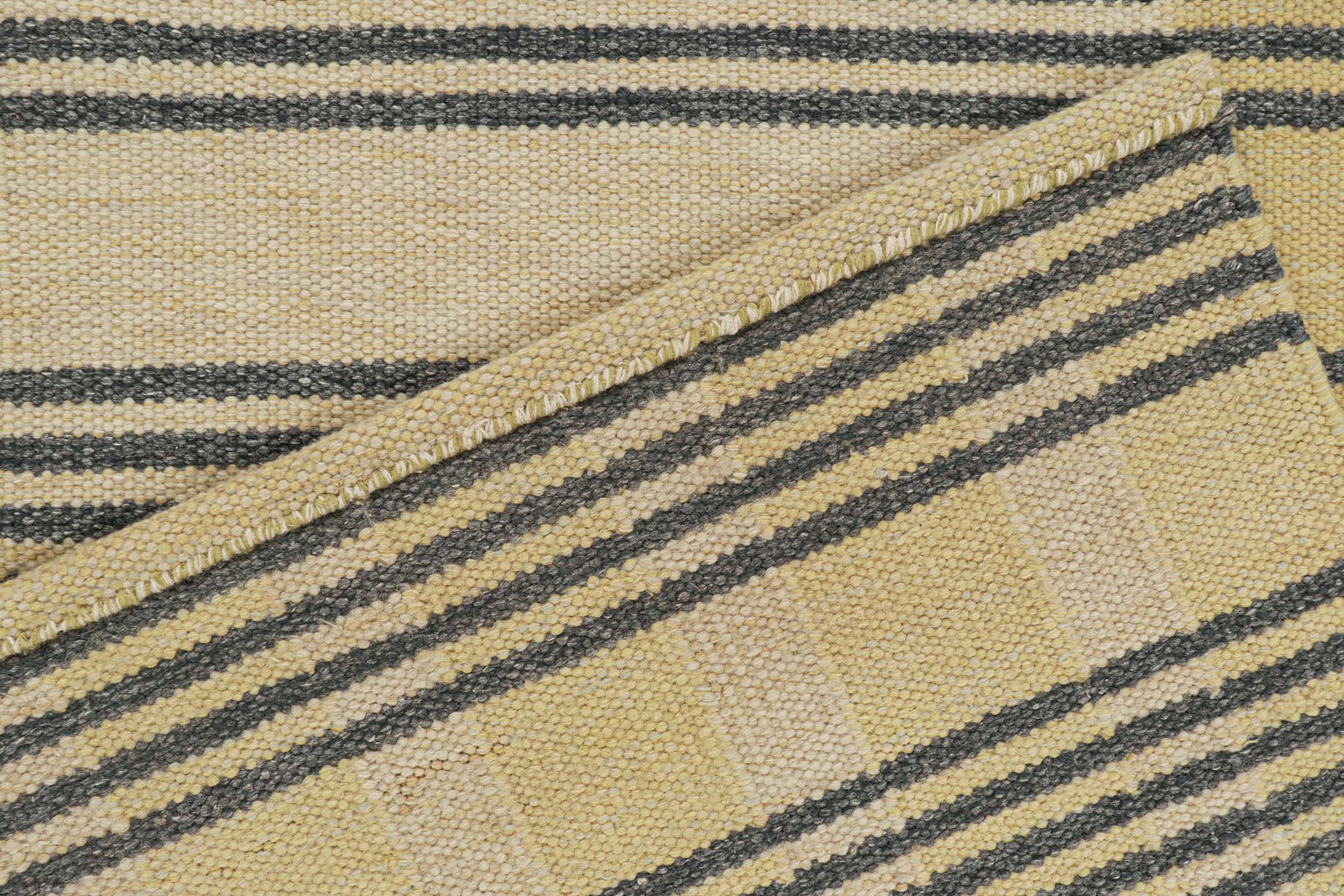 Contemporary Rug & Kilim’s Scandinavian Style Kilim in Cream with Gray Stripes Patterns For Sale