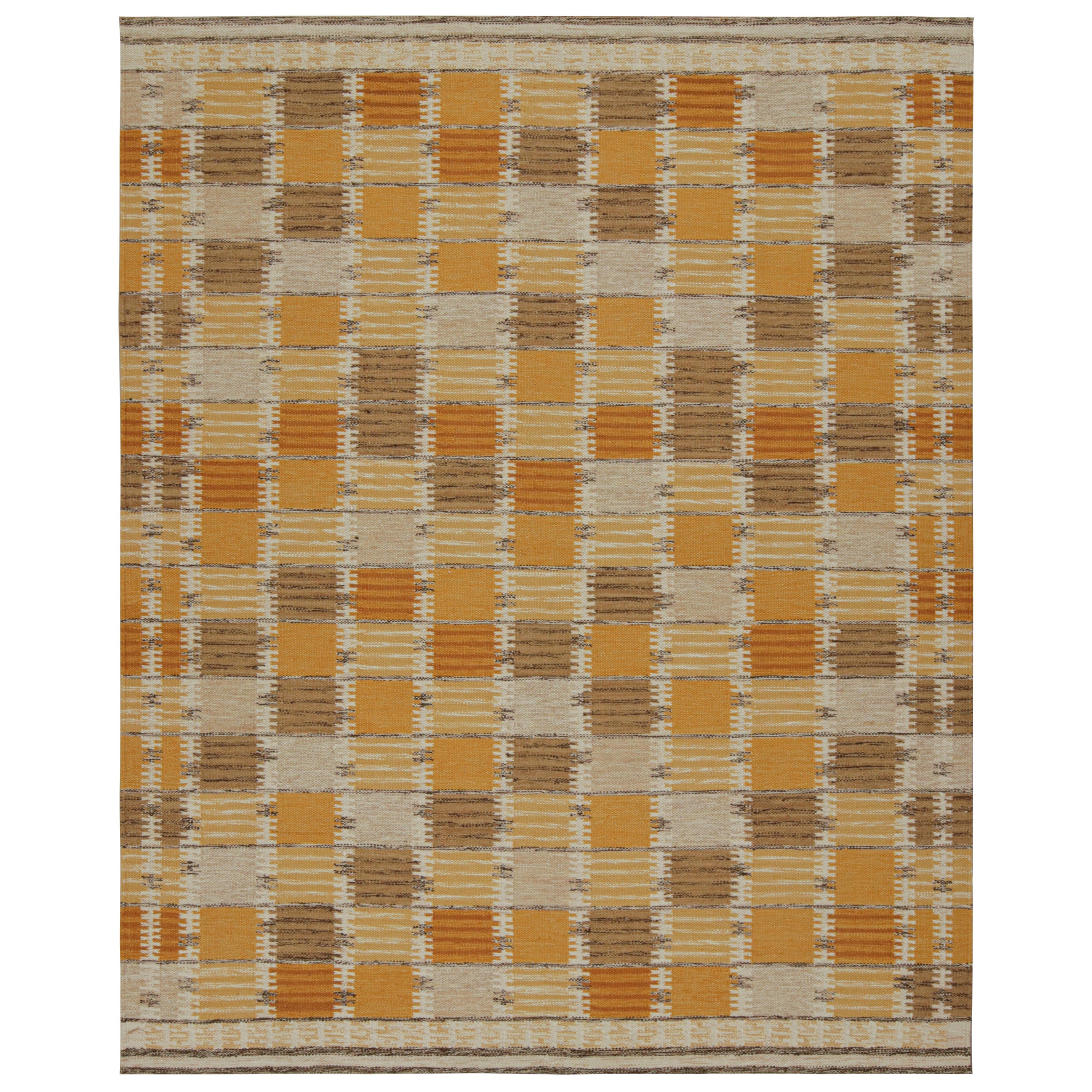 Rug & Kilim: Kilim in stile scandinavo con motivo geometrico oro e beige-marrone