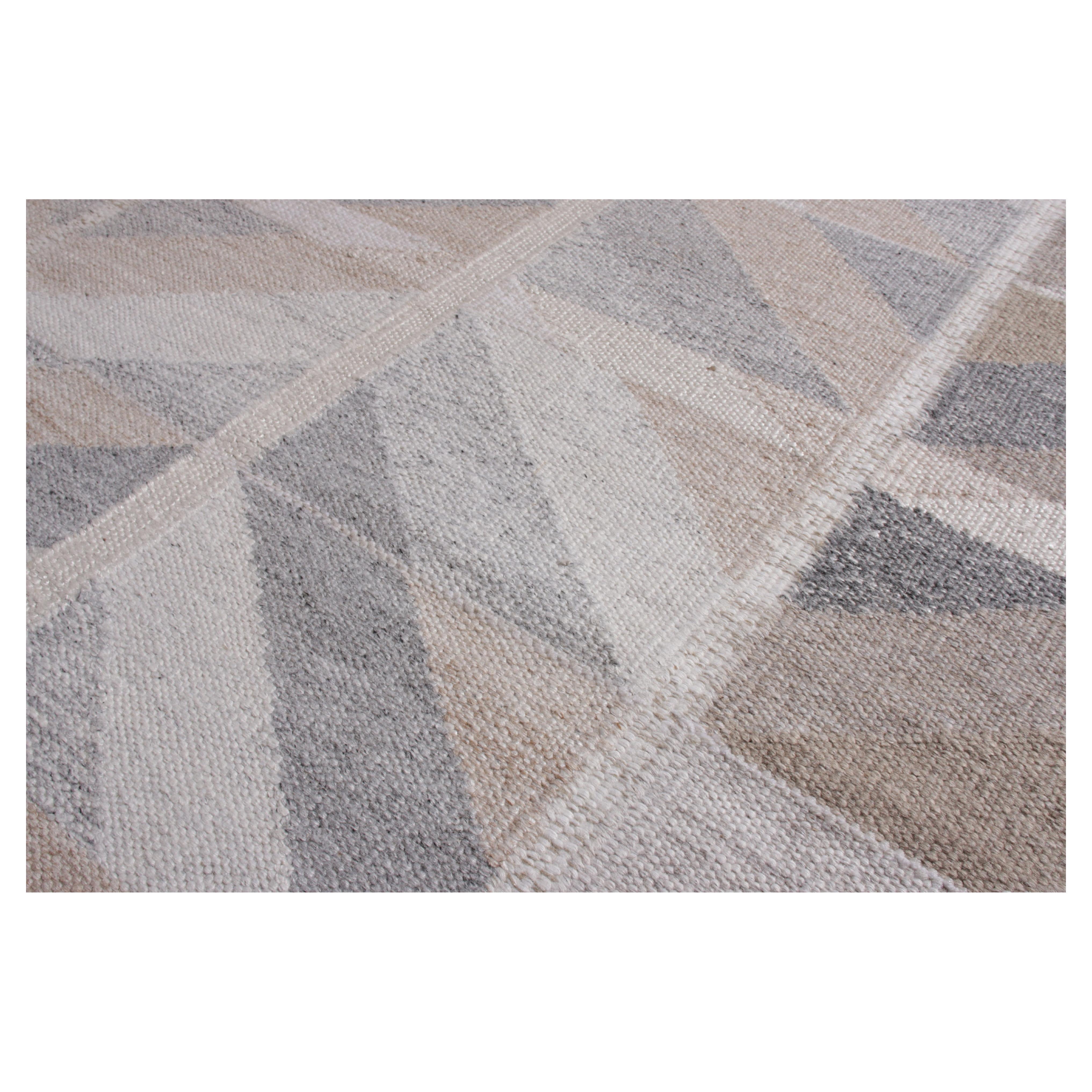 Indian Rug & Kilim’s Scandinavian Style Kilim in Gray and Beige-Brown Chevron Pattern For Sale