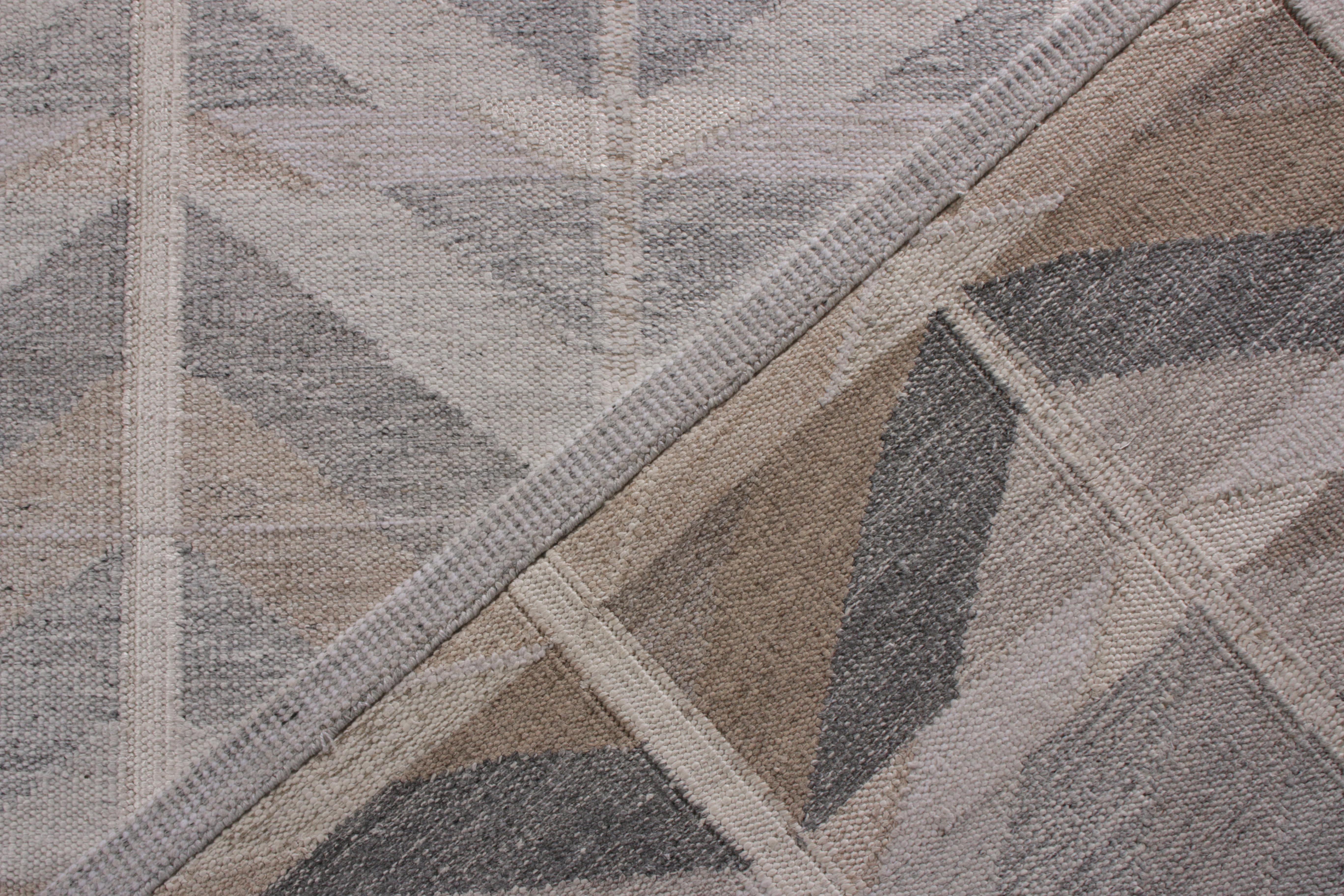 Hand-Knotted Rug & Kilim’s Scandinavian Style Kilim in Gray and Beige-Brown Chevron Pattern For Sale