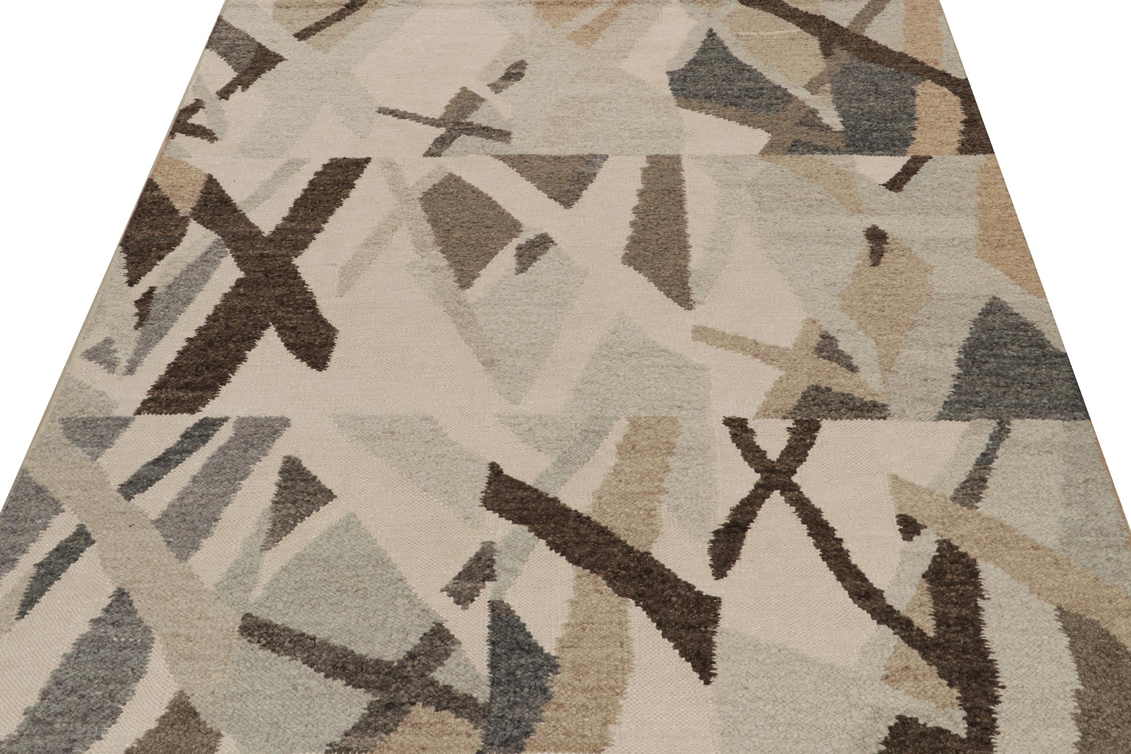 Scandinave moderne Kilim de style scandinave à motif géométrique gris et beige-brun de Rug & Kilim en vente