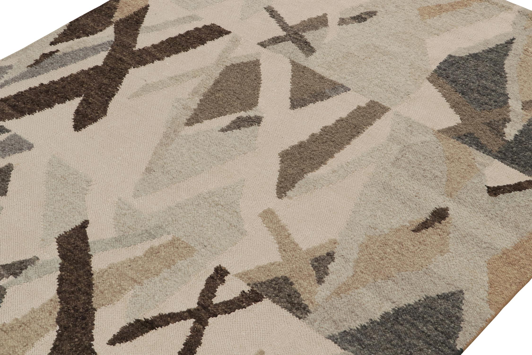 Indien Kilim de style scandinave à motif géométrique gris et beige-brun de Rug & Kilim en vente