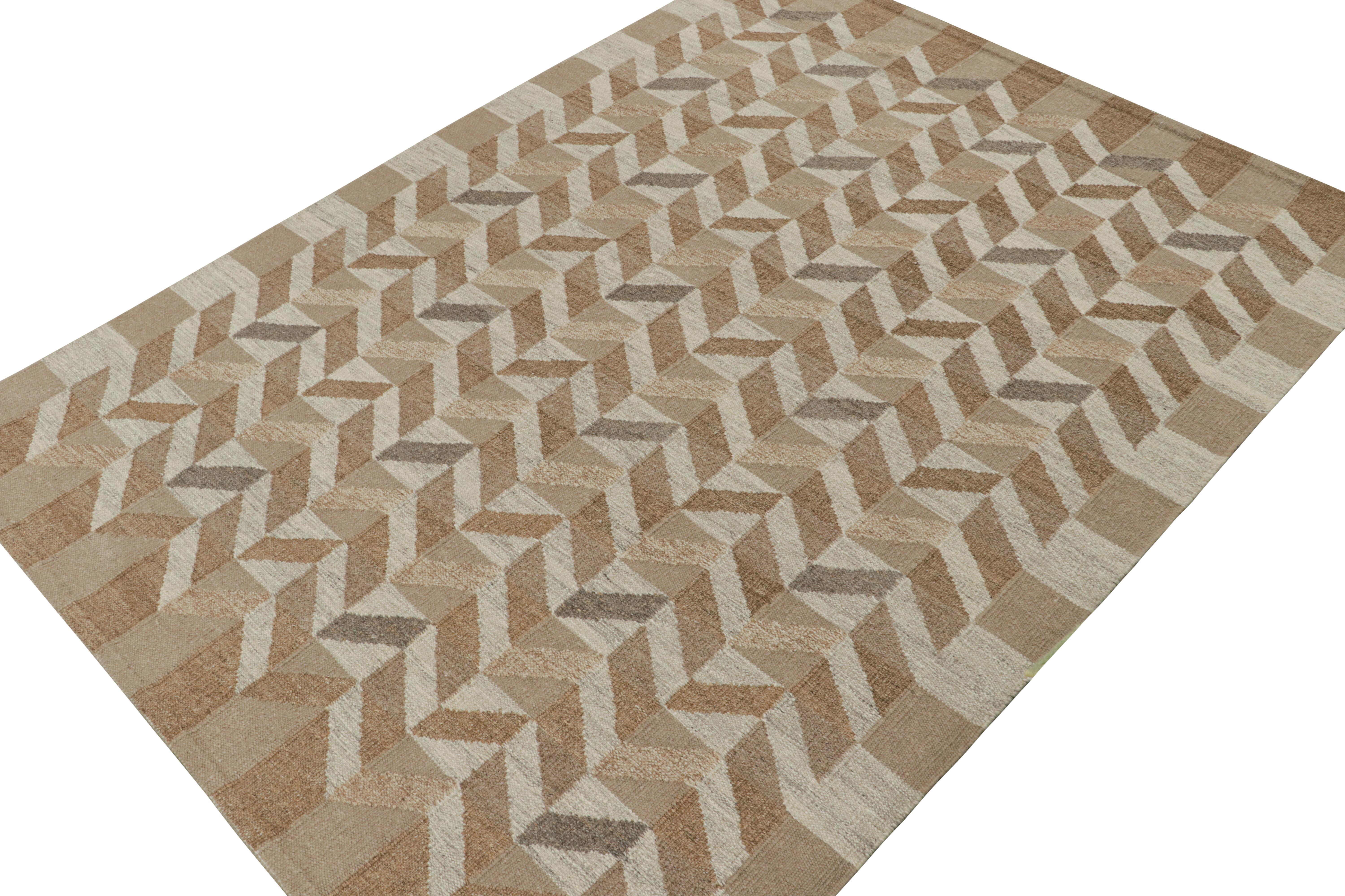 Hand-Knotted Rug & Kilim’s Scandinavian Style Kilim in Gray and Beige-Brown Geometric Pattern For Sale